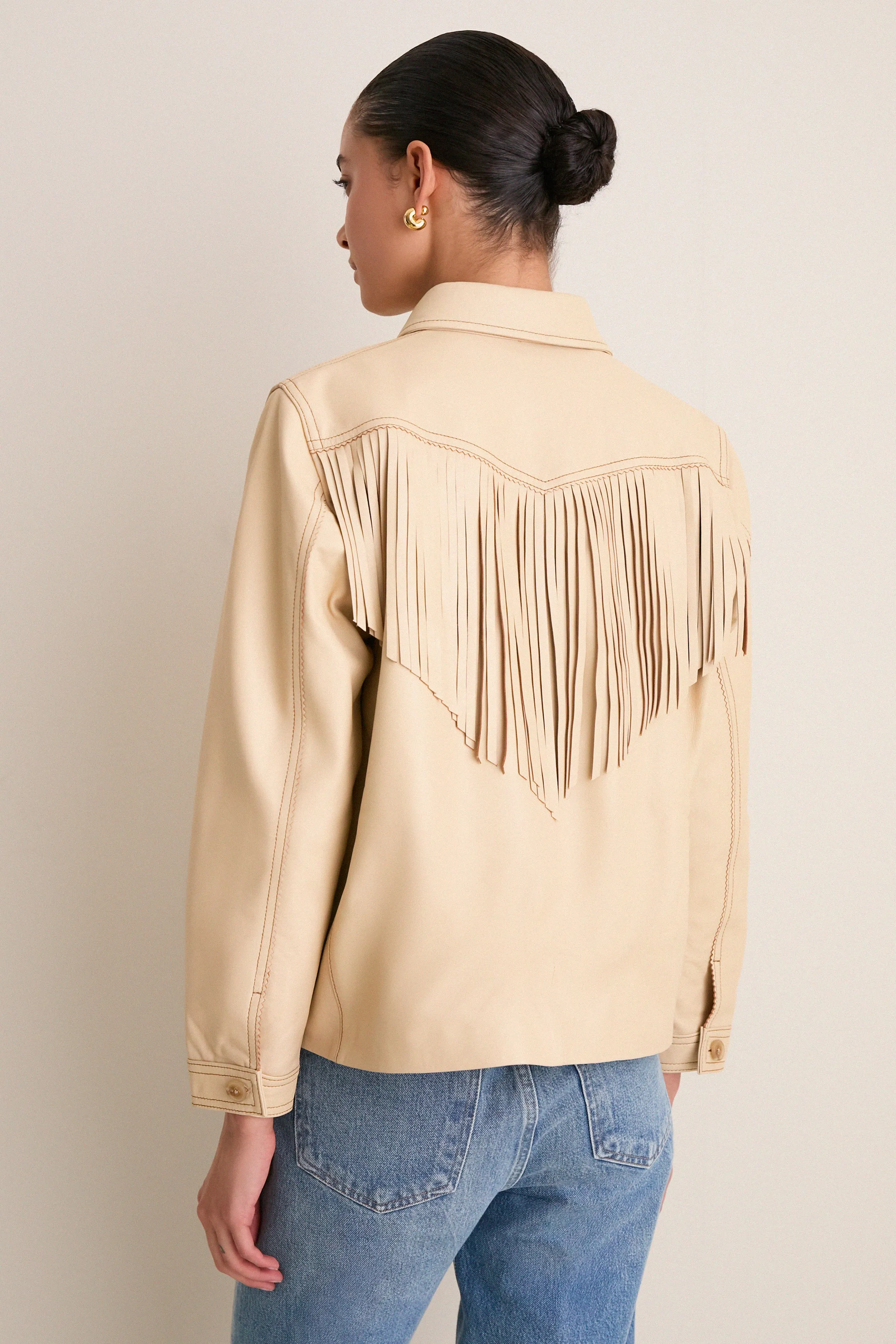 Toasted Almond Leather Fringe Jacket sold by Tuckernuck product image thumbnail 4