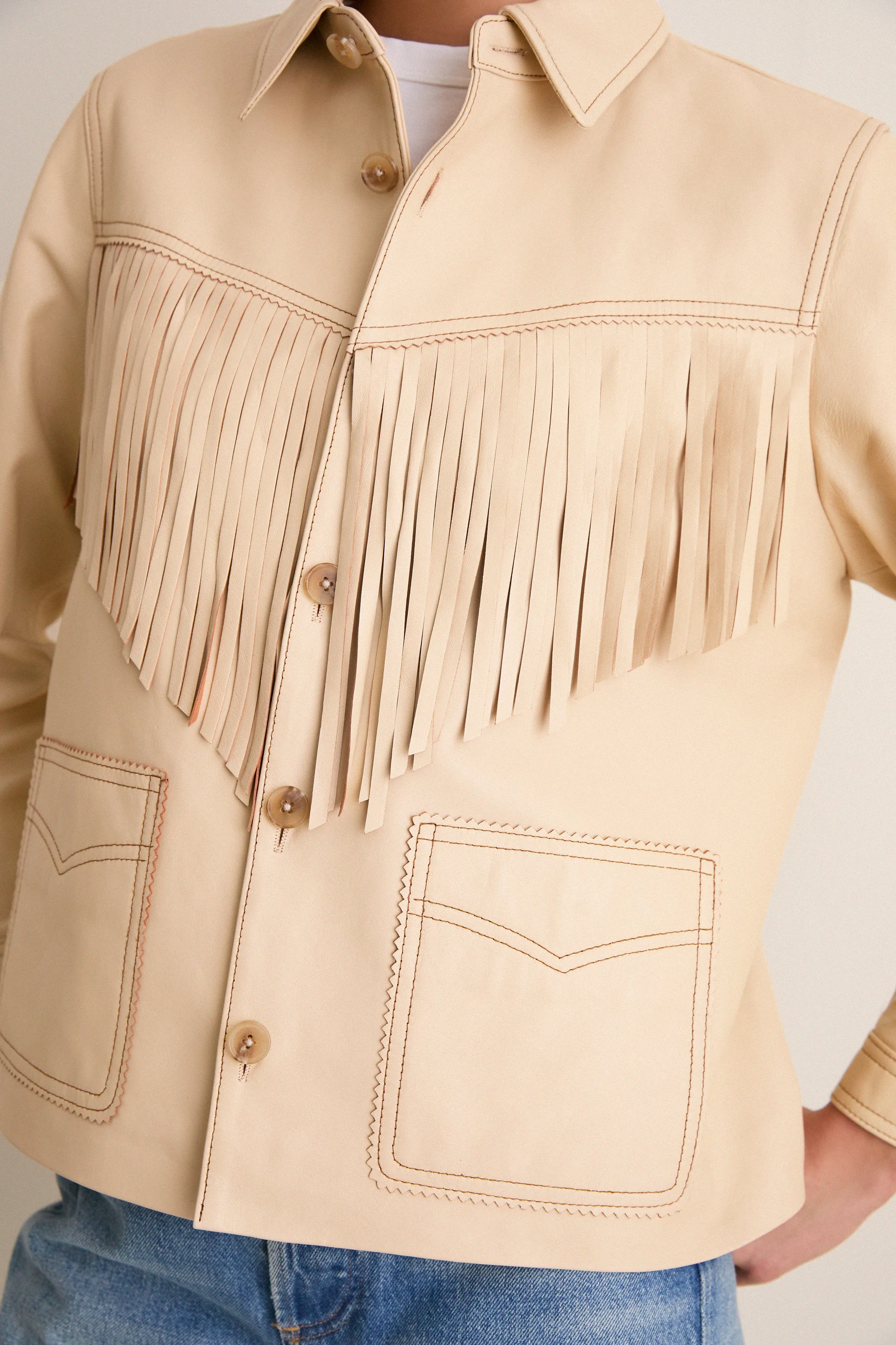 Toasted Almond Leather Fringe Jacket sold by Tuckernuck product image thumbnail 5