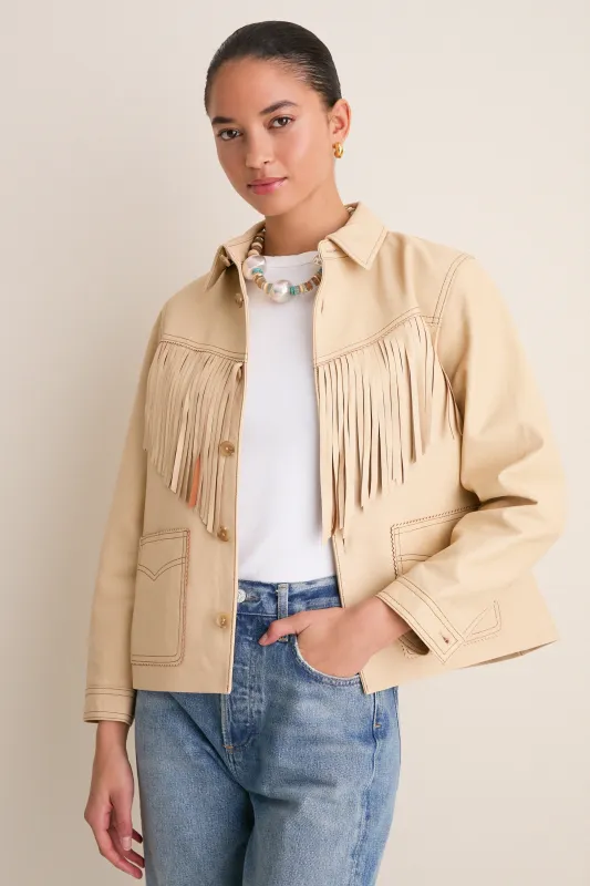 Toasted Almond Leather Fringe Jacket sold by Tuckernuck