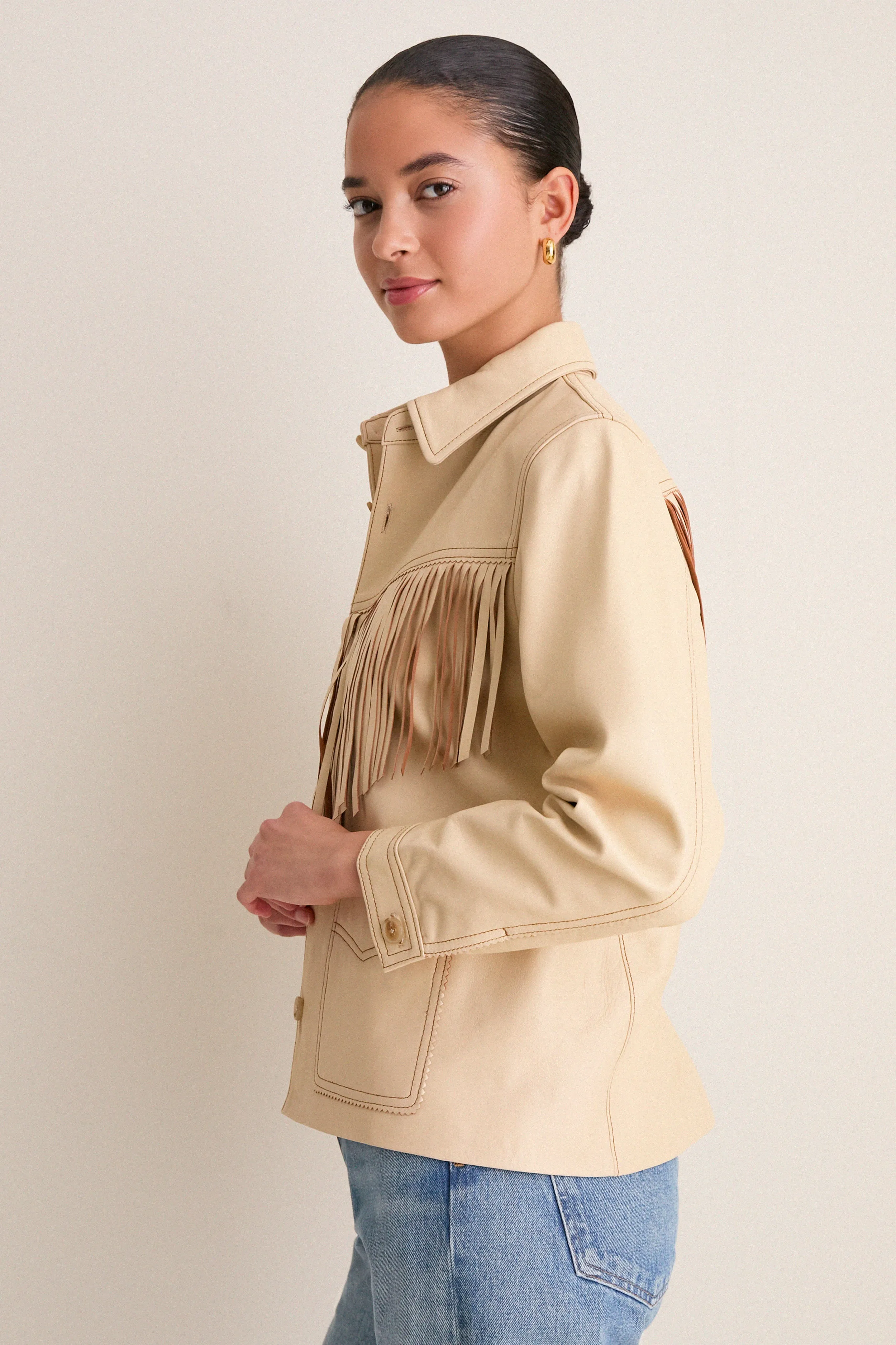 Toasted Almond Leather Fringe Jacket sold by Tuckernuck product image thumbnail 3