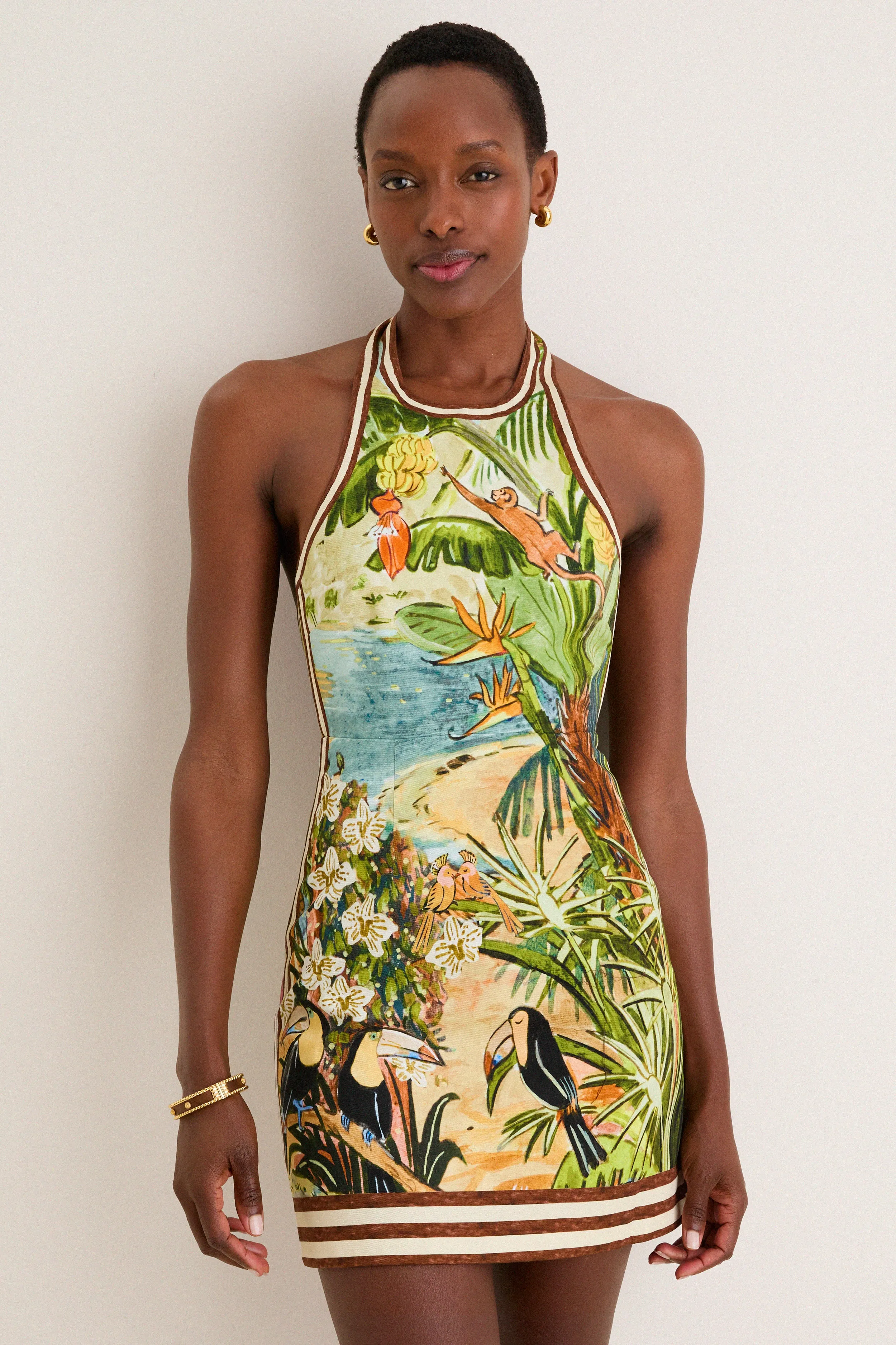 Multi Toucan Tango Halter Mini Dress sold by Tuckernuck