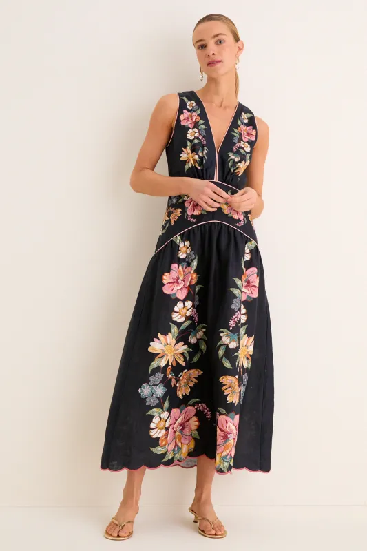 Maira Floral Dark Blue Midi Dress sold by Tuckernuck