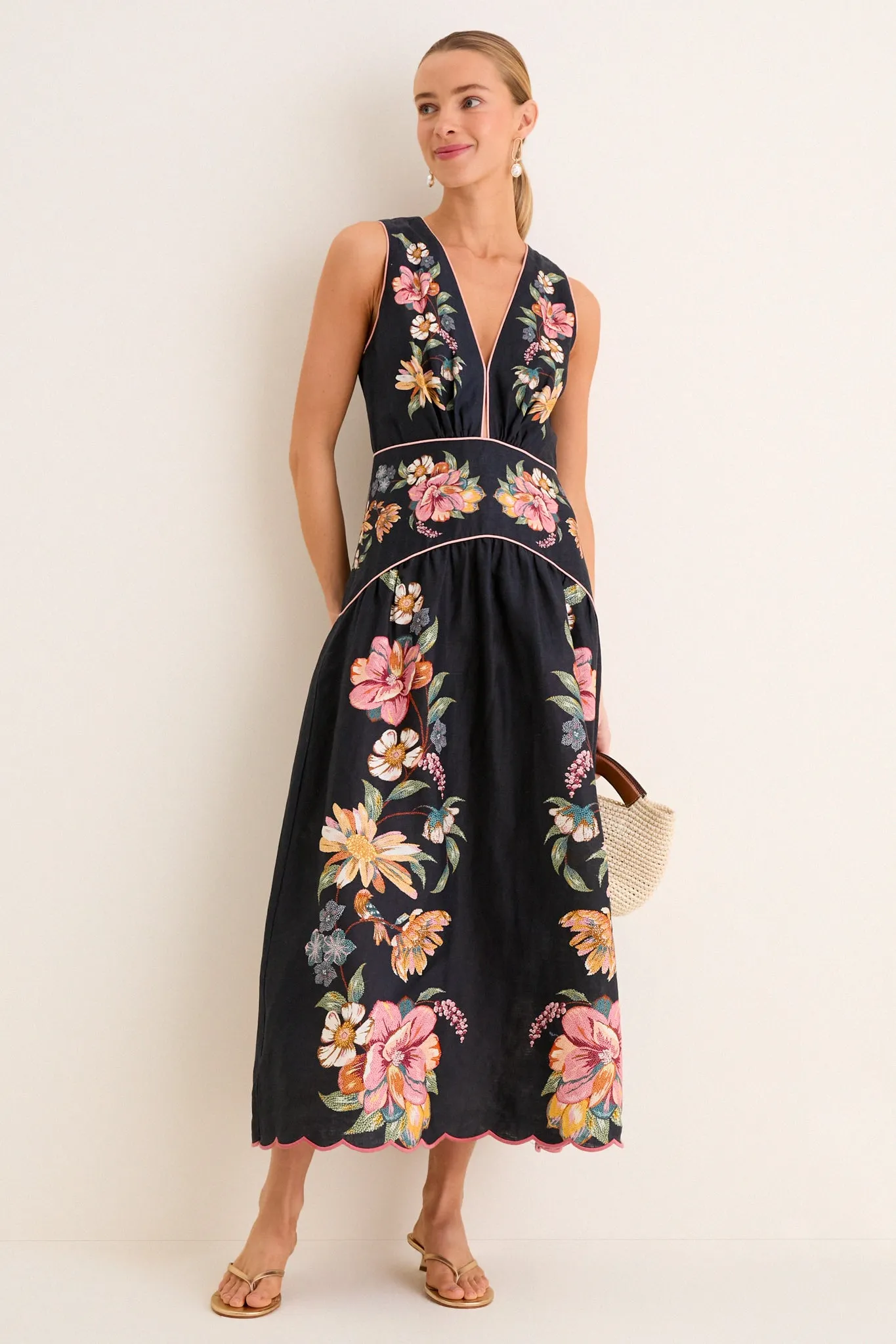 Maira Floral Dark Blue Midi Dress sold by Tuckernuck product image thumbnail 3