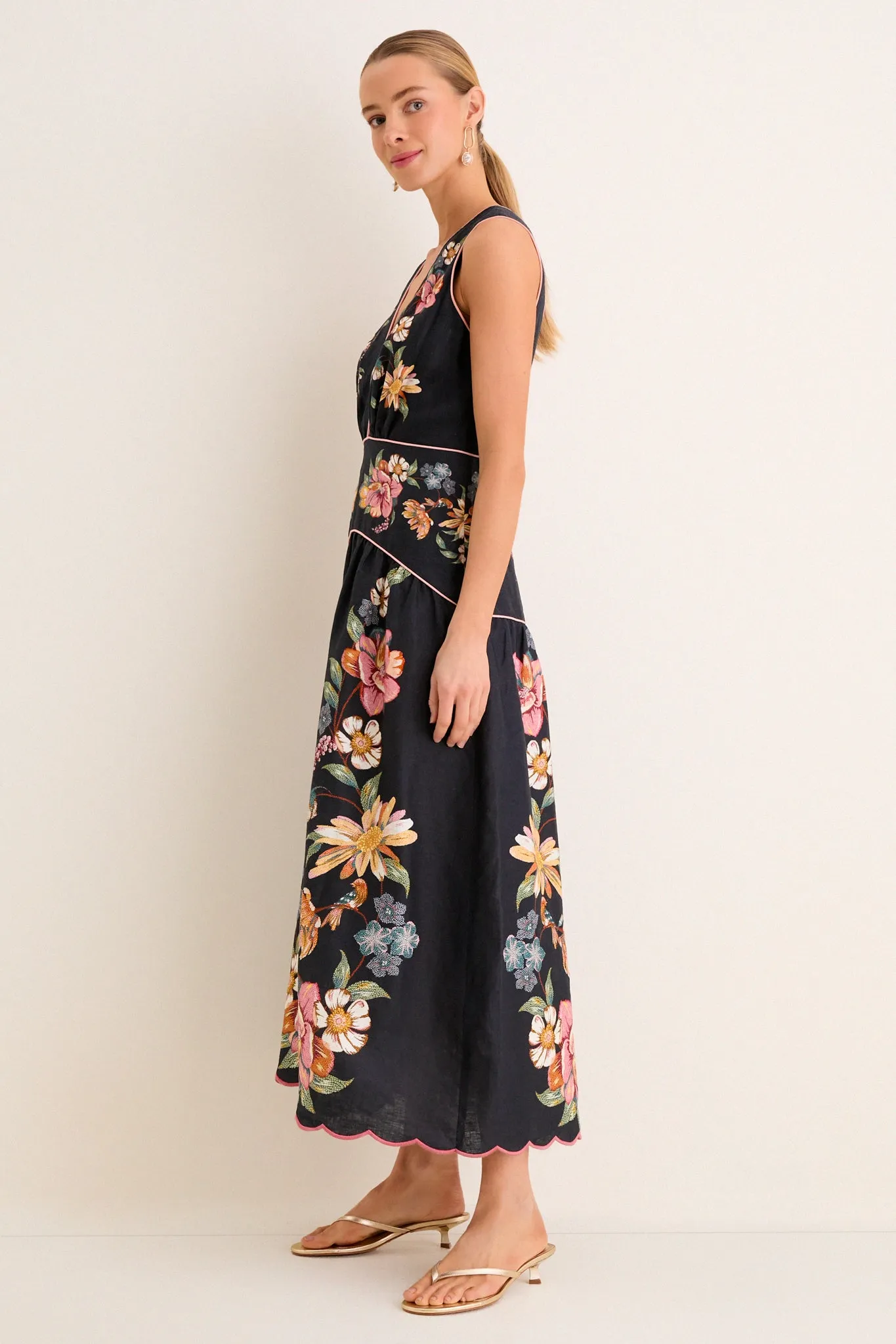 Maira Floral Dark Blue Midi Dress sold by Tuckernuck product image thumbnail 4