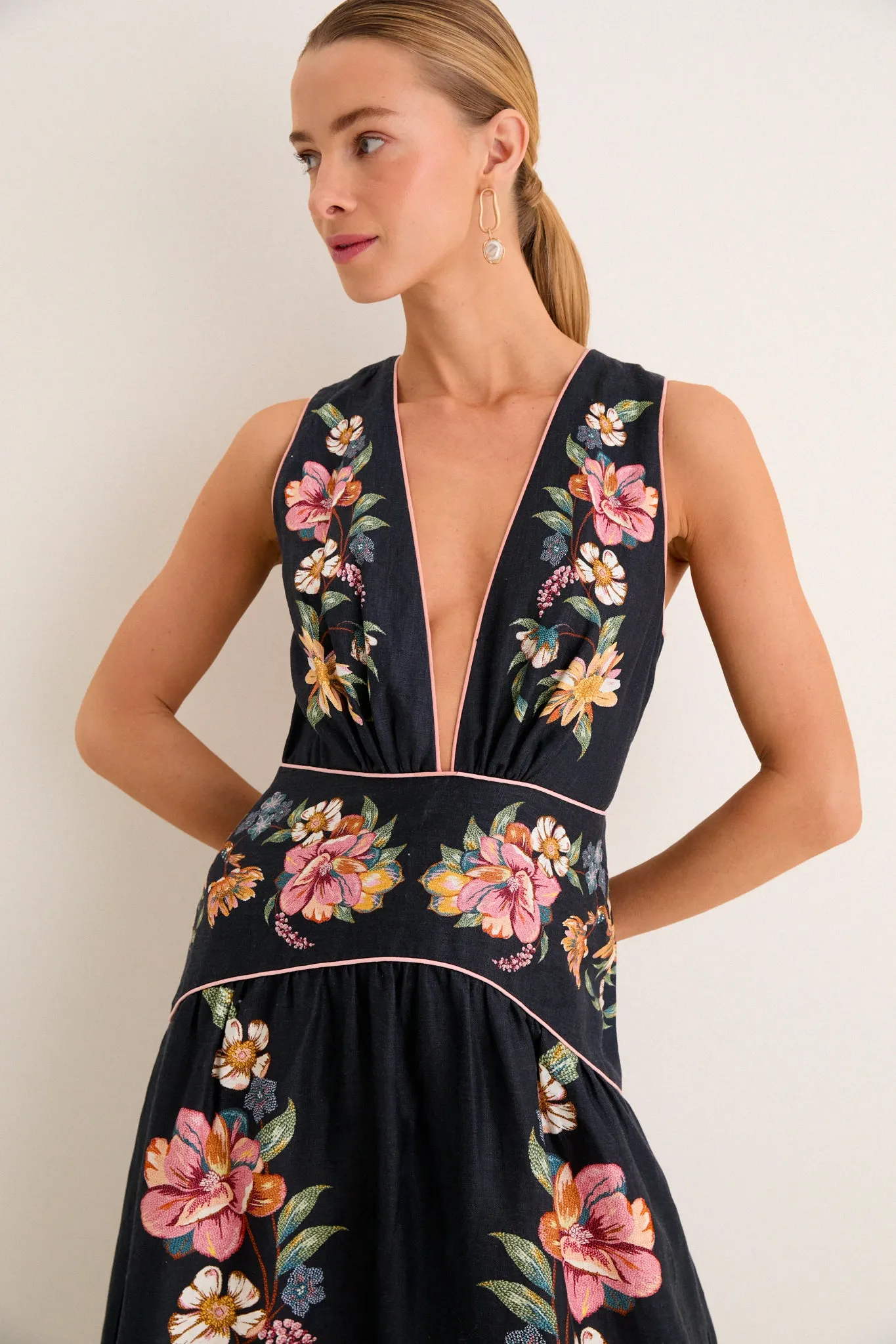 Maira Floral Dark Blue Midi Dress sold by Tuckernuck product image thumbnail 2