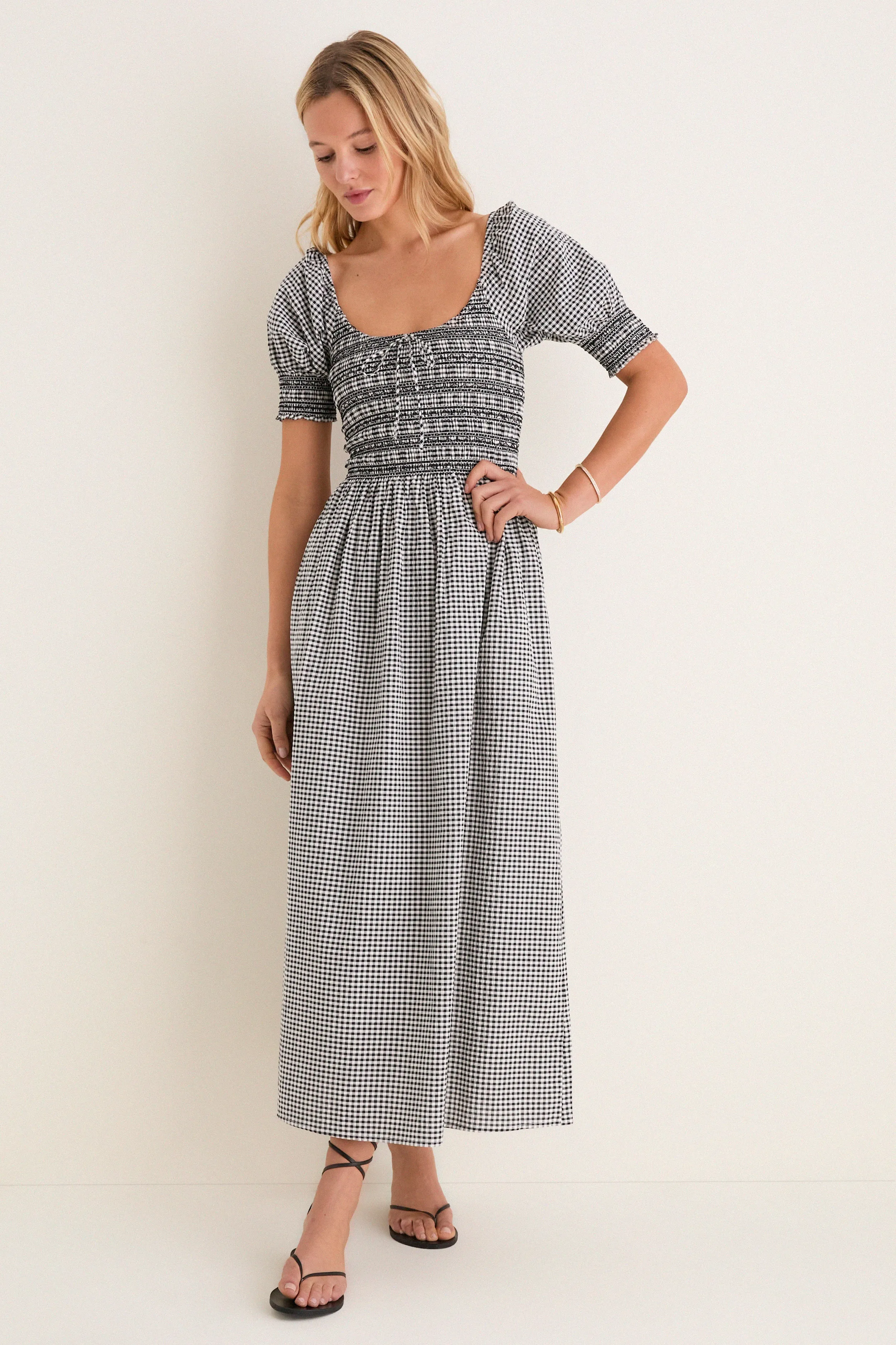 Black and Sand Gingham Madeline Nap Dress sold by Tuckernuck