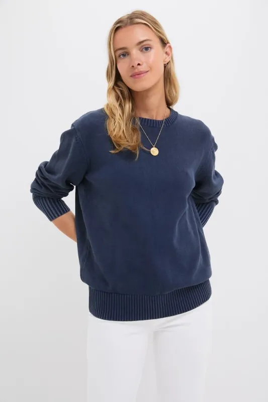 Navy Stone Washed Cotton Anne Crewneck Sweater made by Tuckernuck