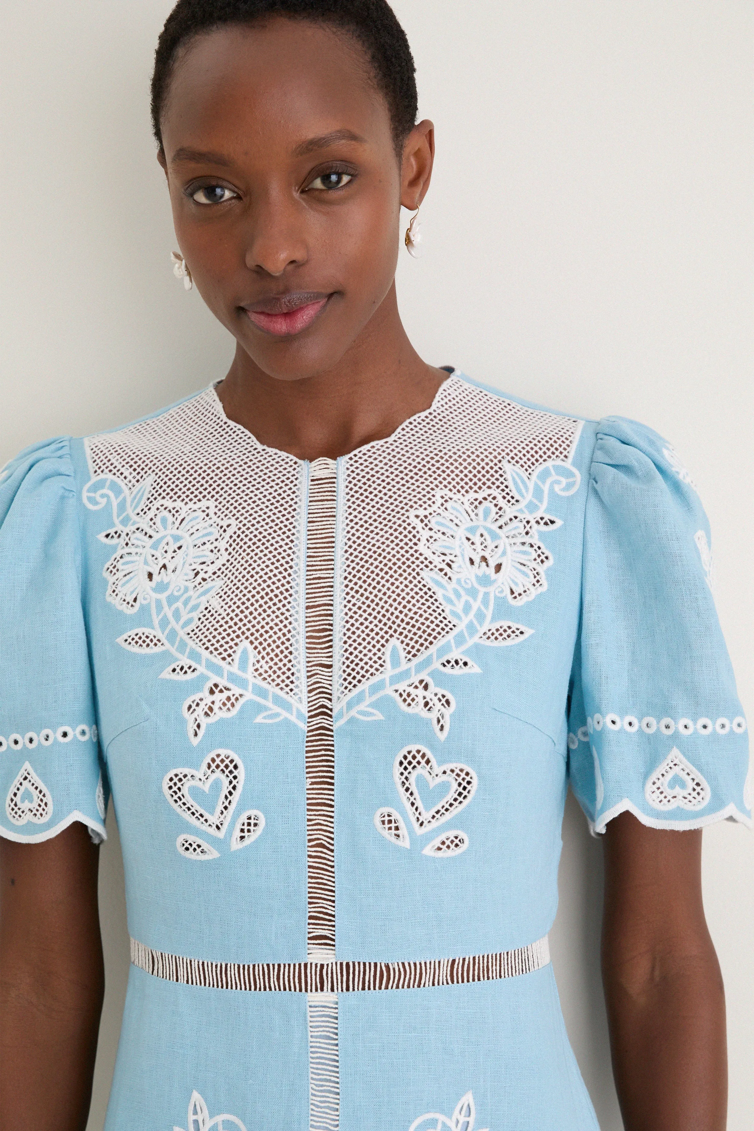 Light Blue Embroidery Short Sleeve Midi Dress sold by Tuckernuck product image thumbnail 5