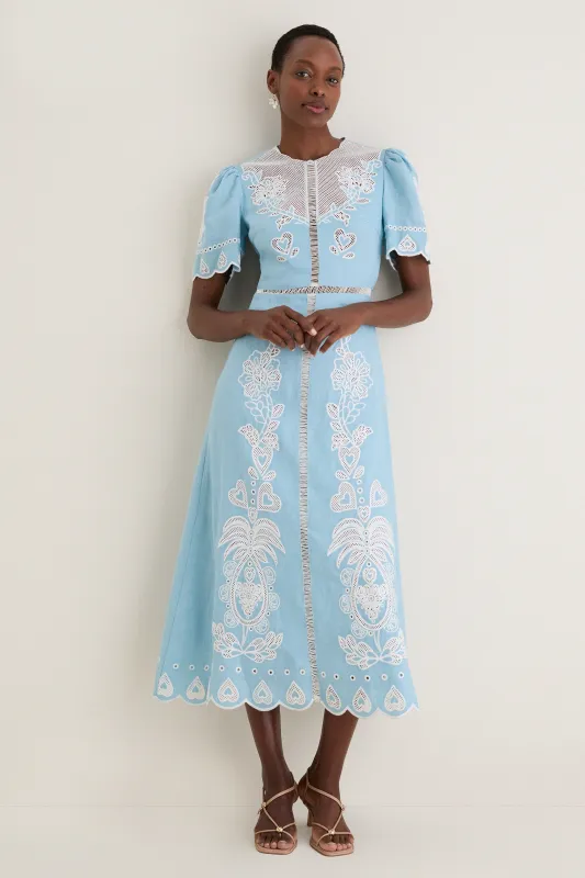 Light Blue Embroidery Short Sleeve Midi Dress sold by Tuckernuck
