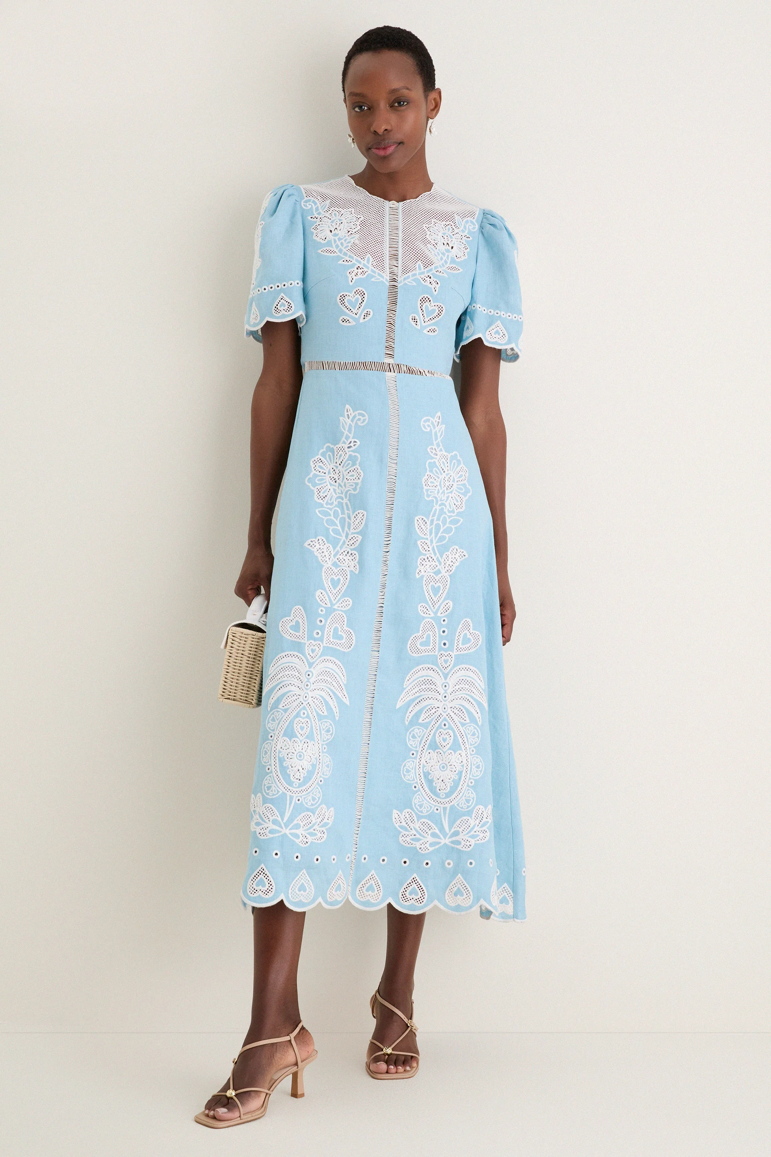 Light Blue Embroidery Short Sleeve Midi Dress sold by Tuckernuck product image thumbnail 3