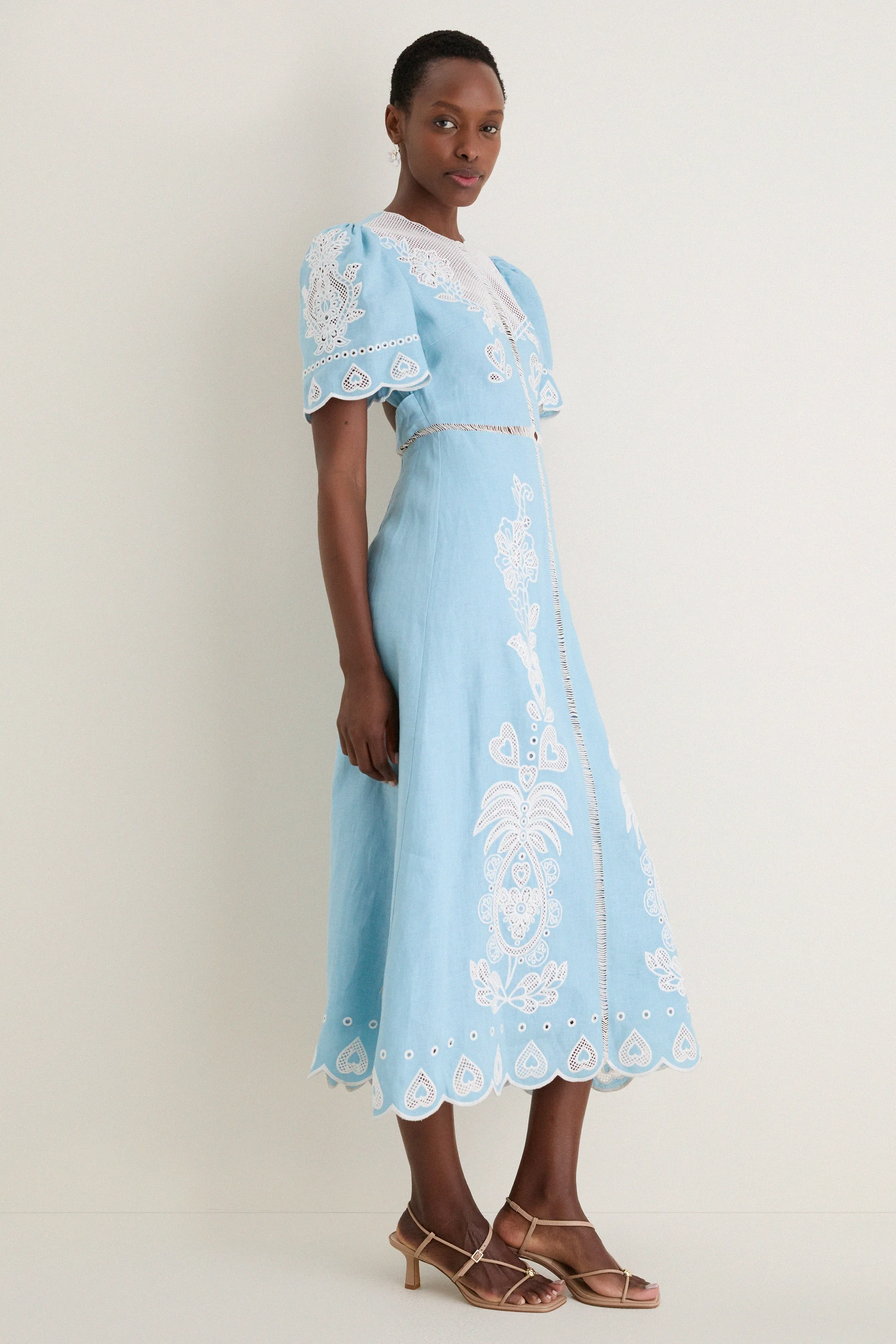 Light Blue Embroidery Short Sleeve Midi Dress sold by Tuckernuck product image thumbnail 4