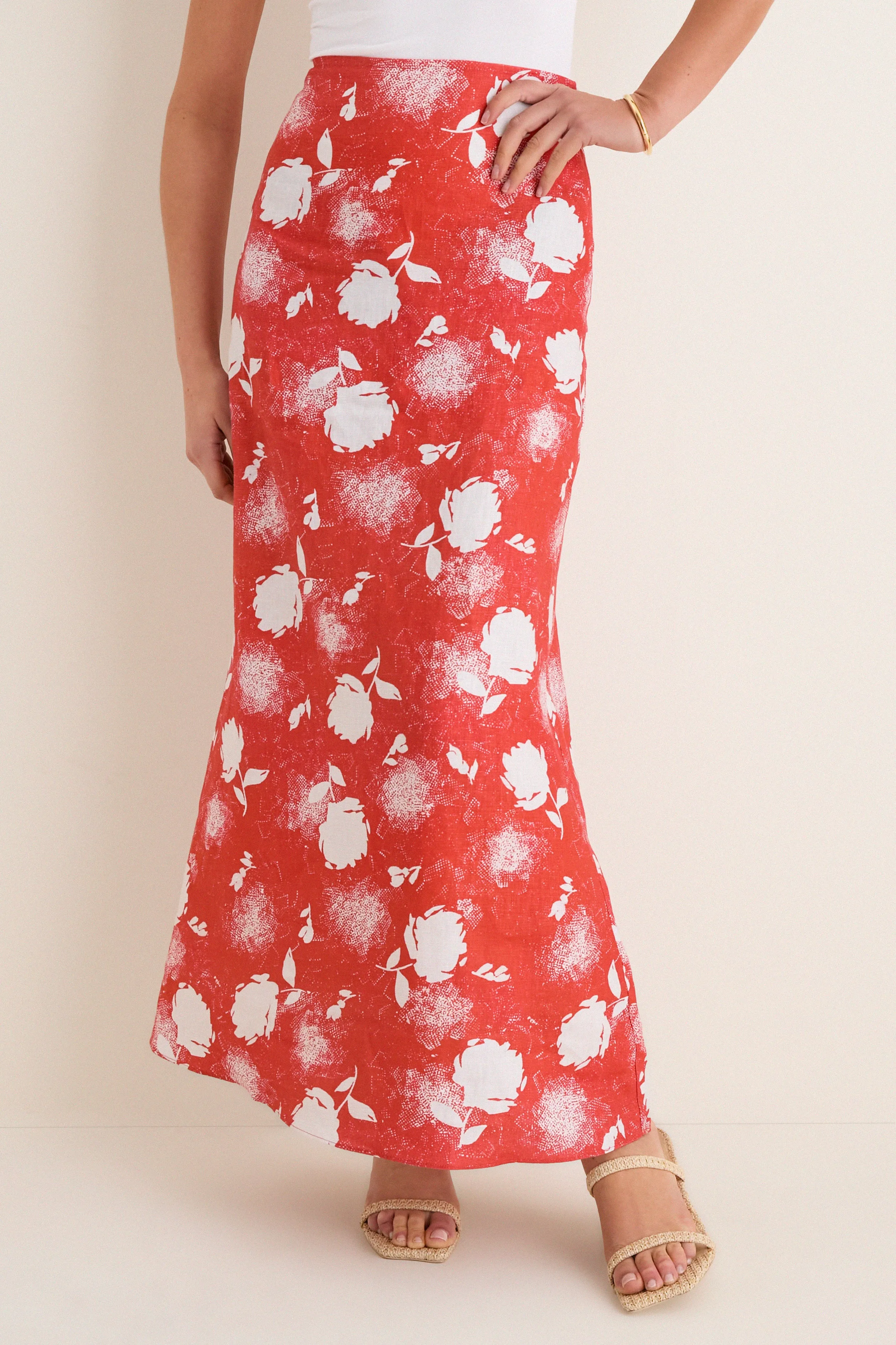Sunrose Rosso Martina Maxi Skirt sold by Tuckernuck
