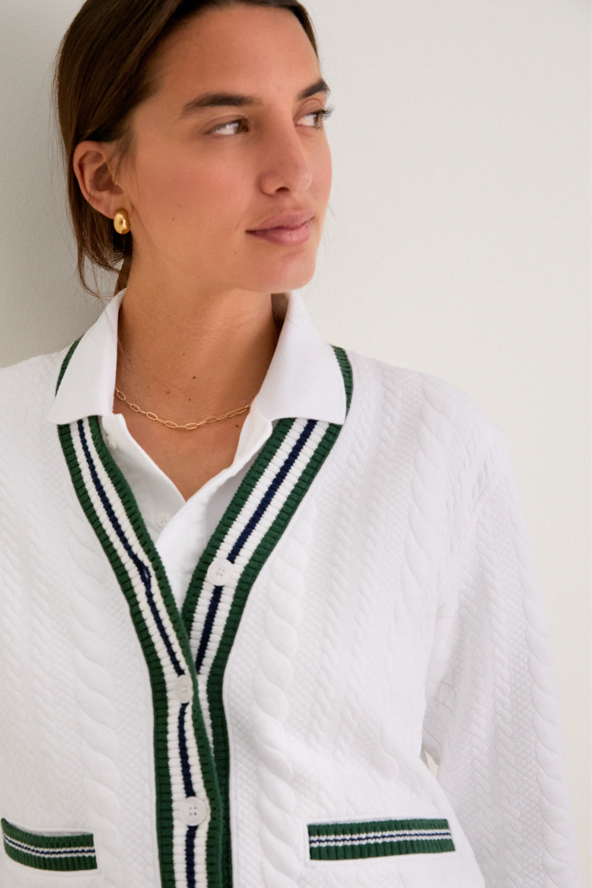 White and Eden Green Cable Charley Cardigan sold by Tuckernuck product image thumbnail 5