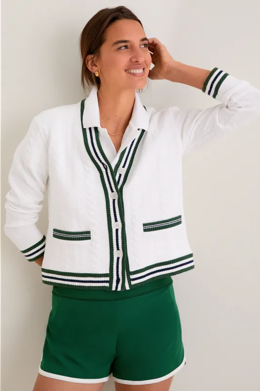 White and Eden Green Cable Charley Cardigan made by Tuckernuck