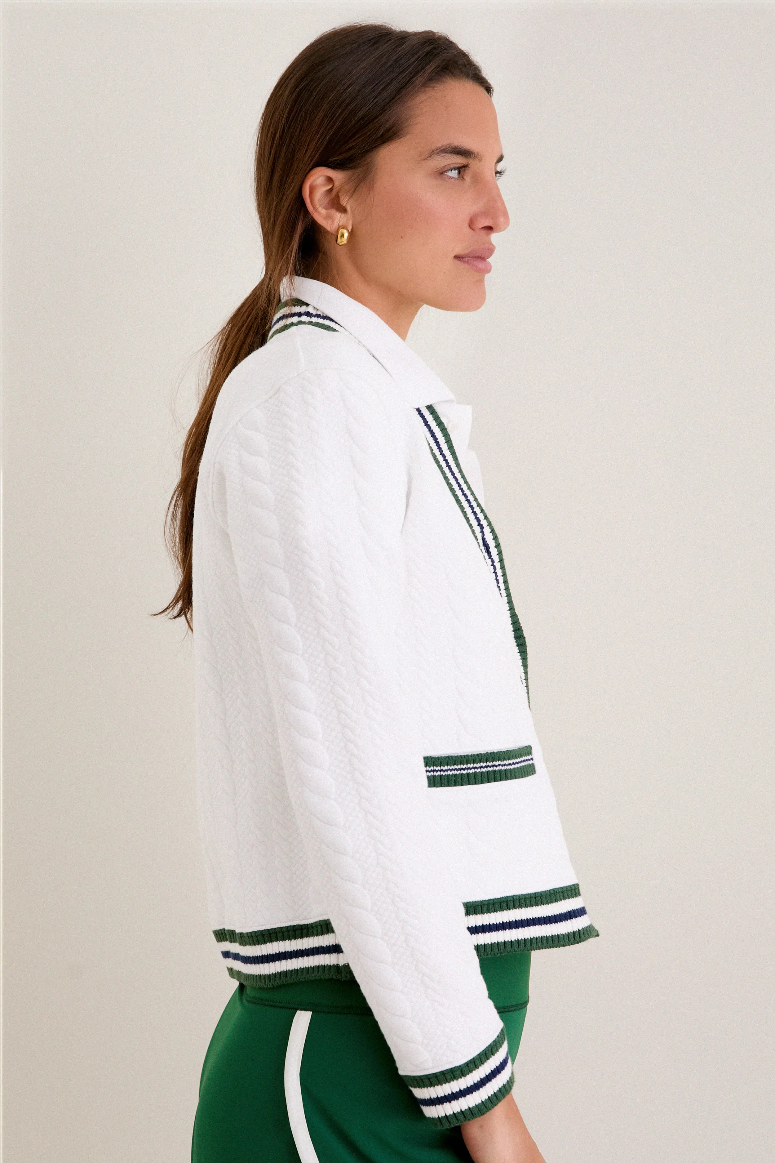 White and Eden Green Cable Charley Cardigan sold by Tuckernuck product image thumbnail 3