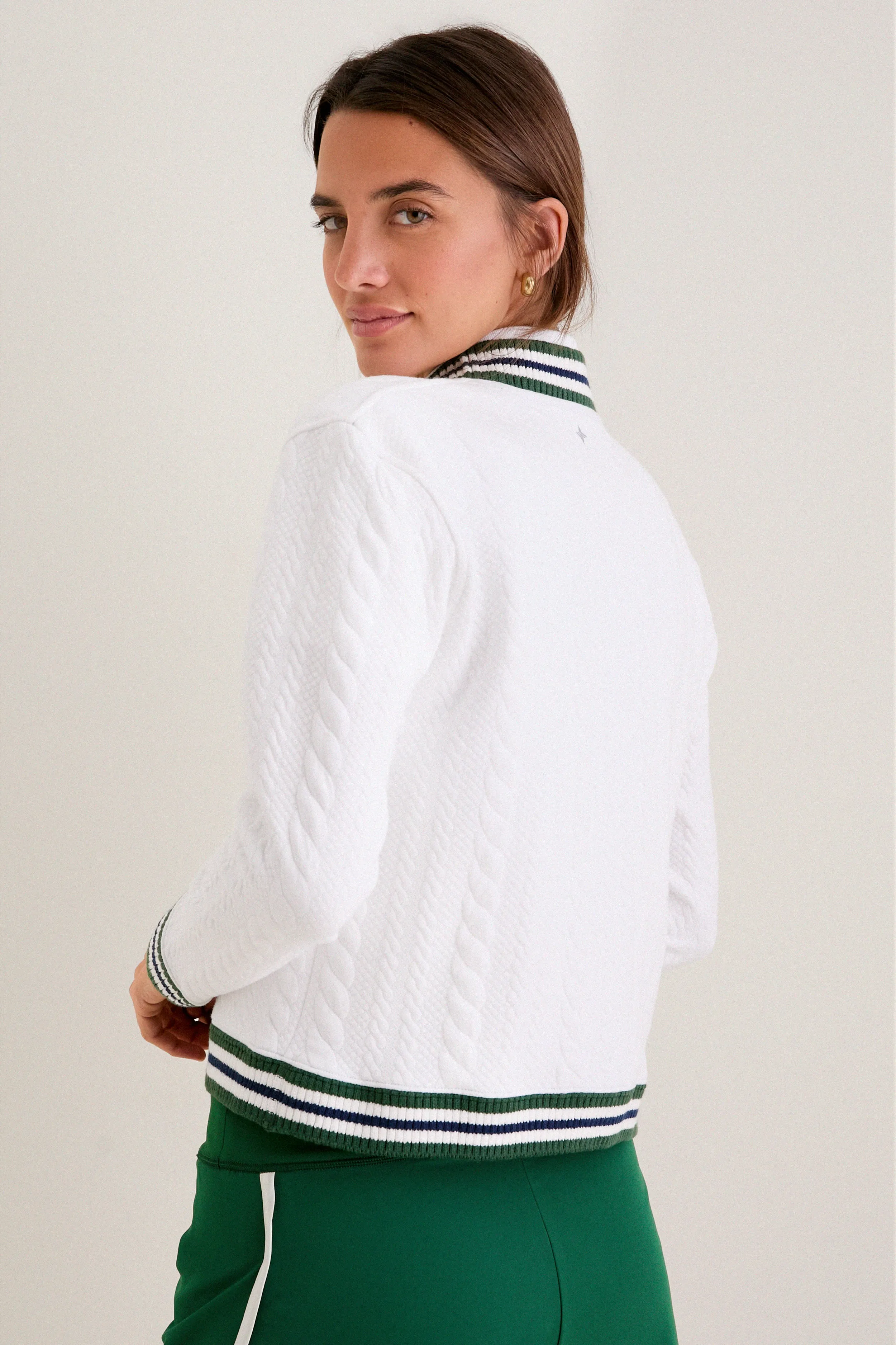 White and Eden Green Cable Charley Cardigan sold by Tuckernuck product image thumbnail 4
