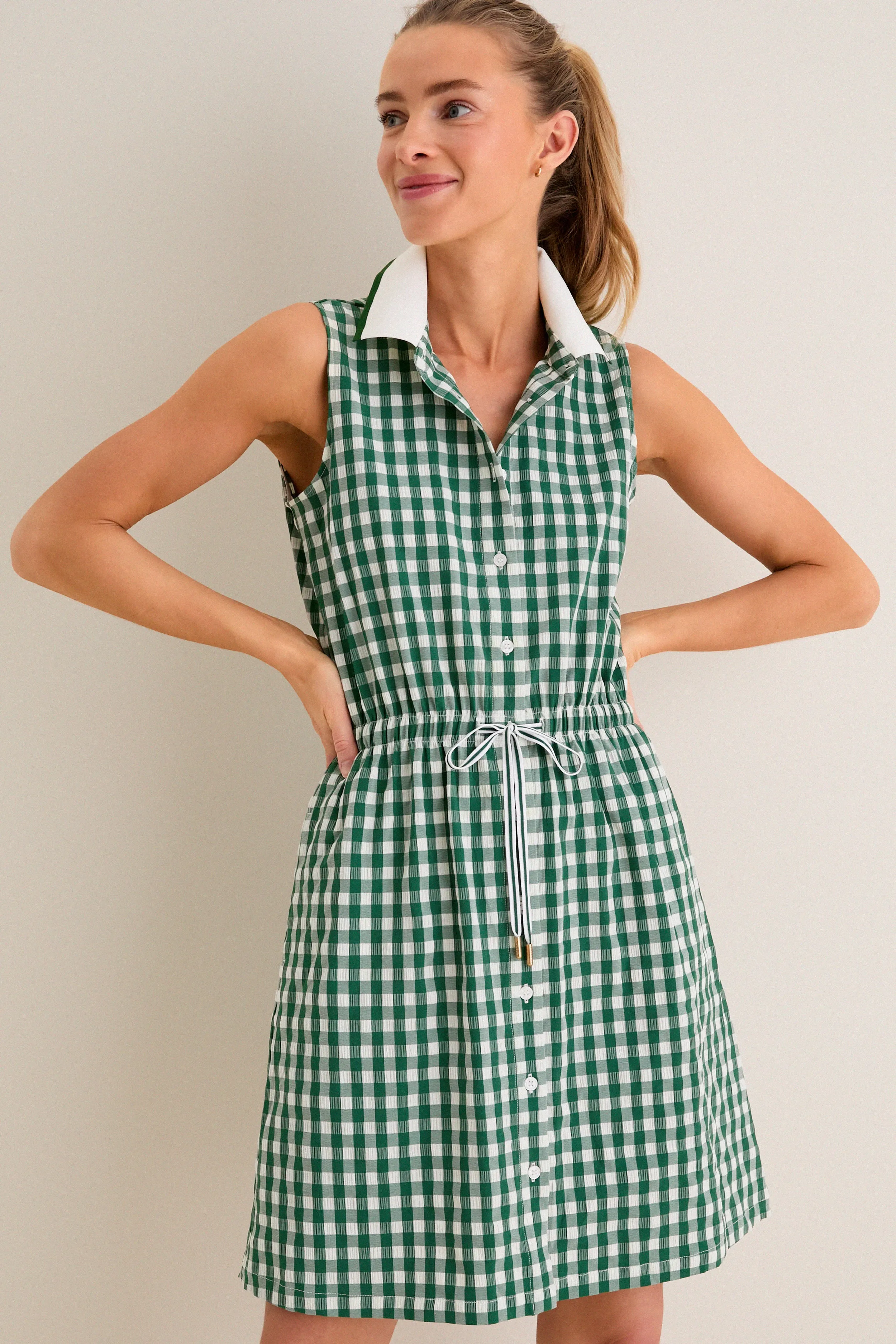 Eden Green Gingham Sleeveless Performance Seersucker Alcott Golf Dress sold by Tuckernuck