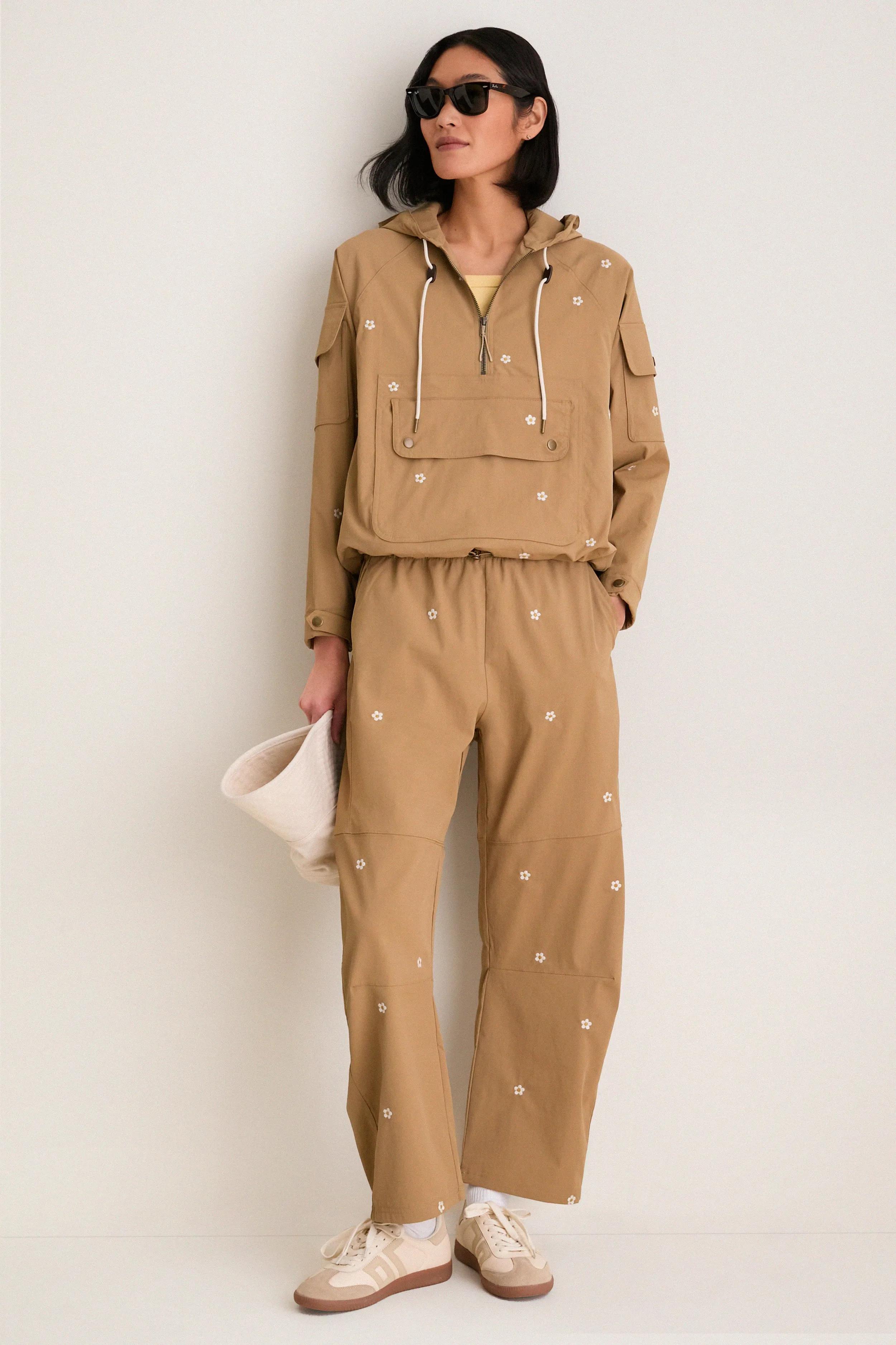 Khaki with Daisy Embroidery Cropped Trailhead Pullover sold by Tuckernuck product image thumbnail 2