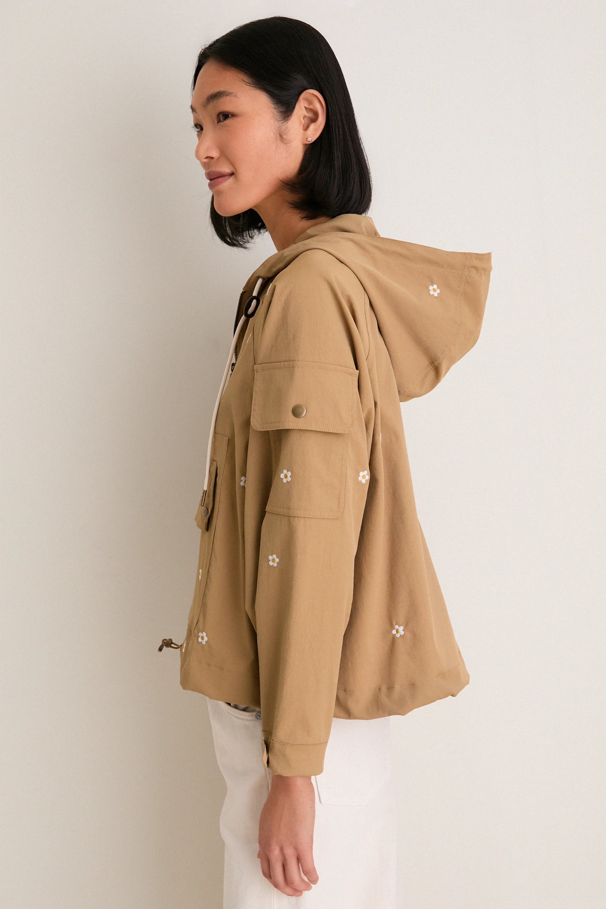 Khaki with Daisy Embroidery Cropped Trailhead Pullover sold by Tuckernuck product image thumbnail 3