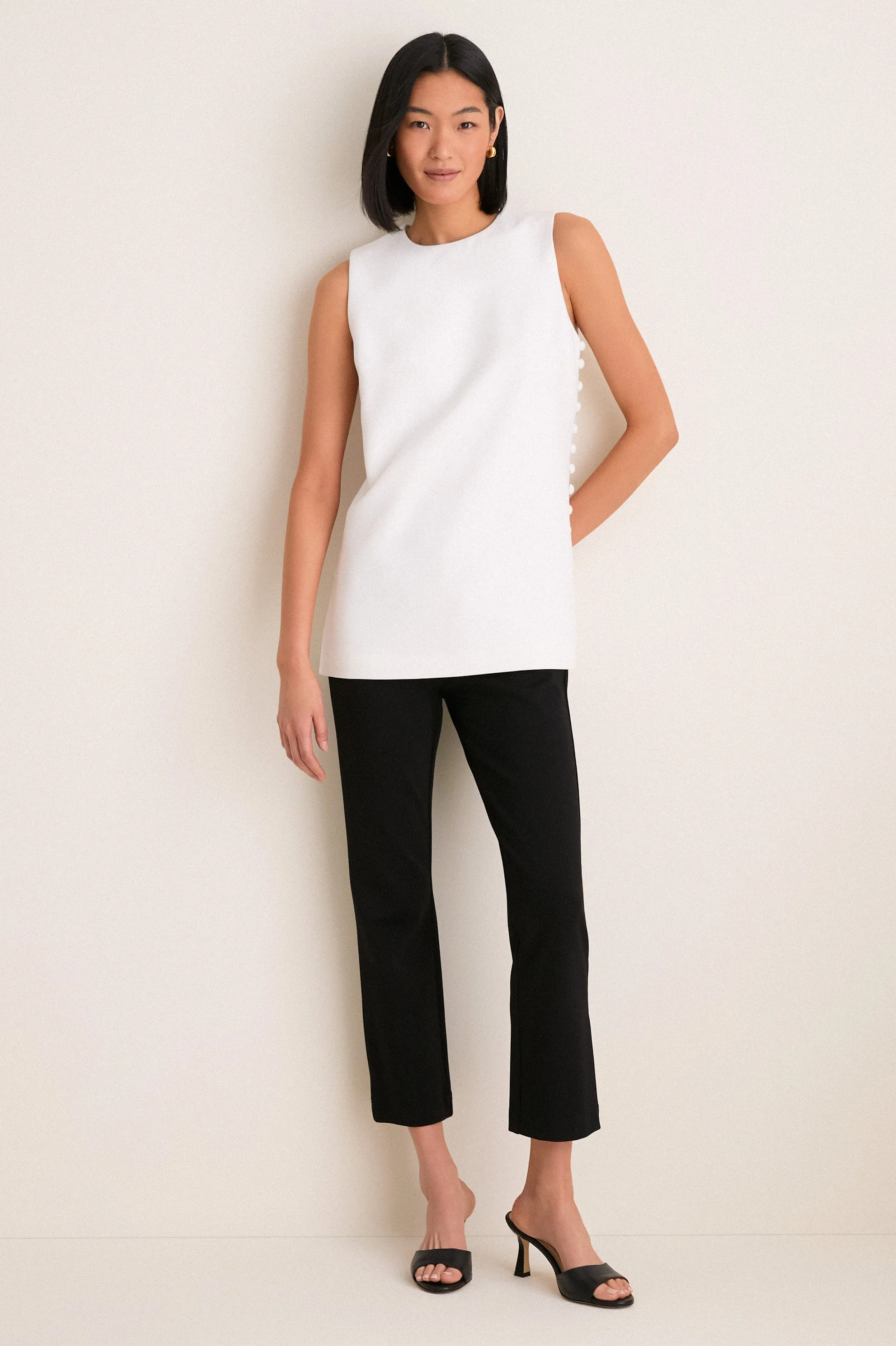 White Crepe Sleeveless Covered Buttons Millie Top sold by Tuckernuck product image thumbnail 3