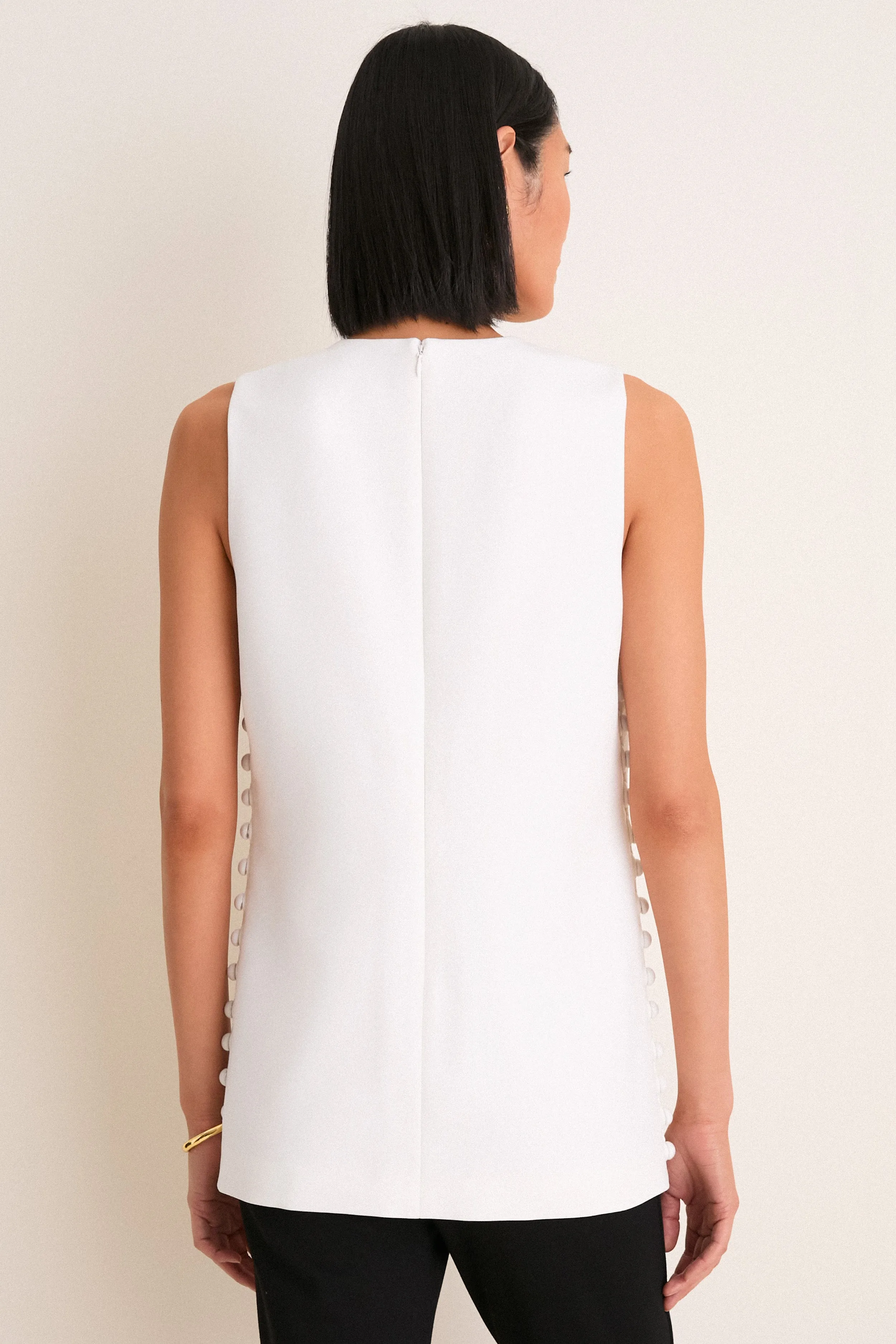White Crepe Sleeveless Covered Buttons Millie Top sold by Tuckernuck product image thumbnail 5