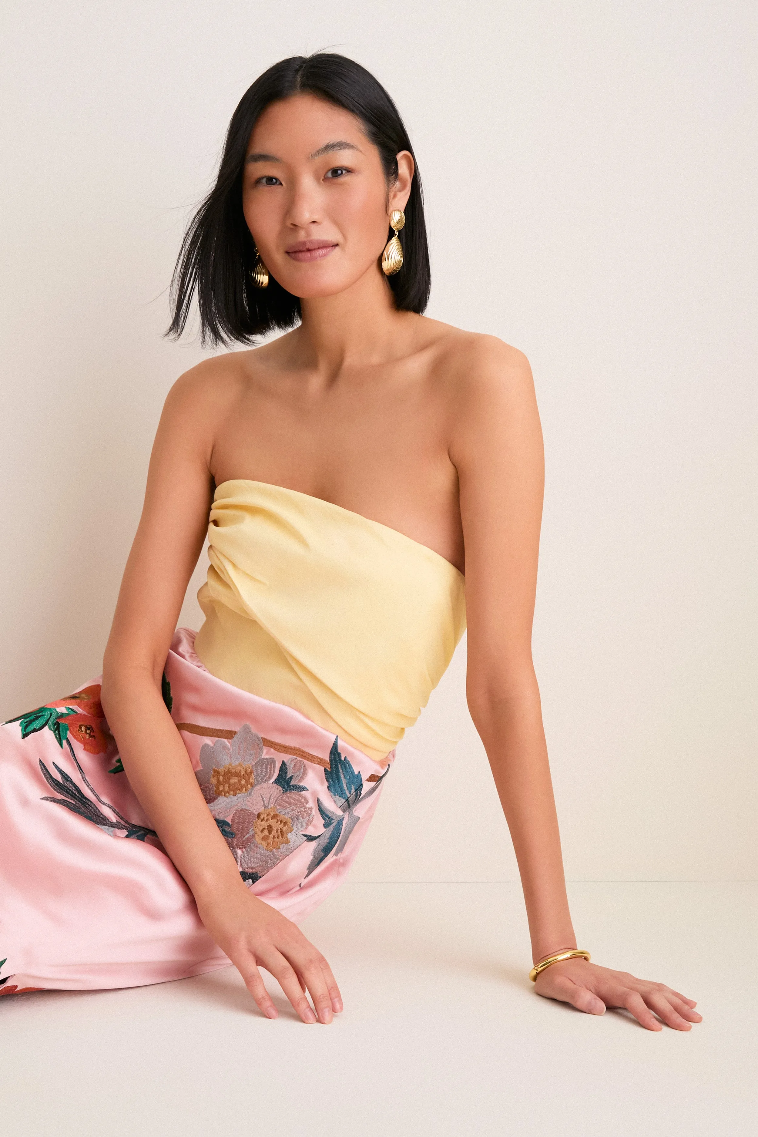 Powder Pink Embroidered Satin Strapless Sonia Dress sold by Tuckernuck product image thumbnail 2