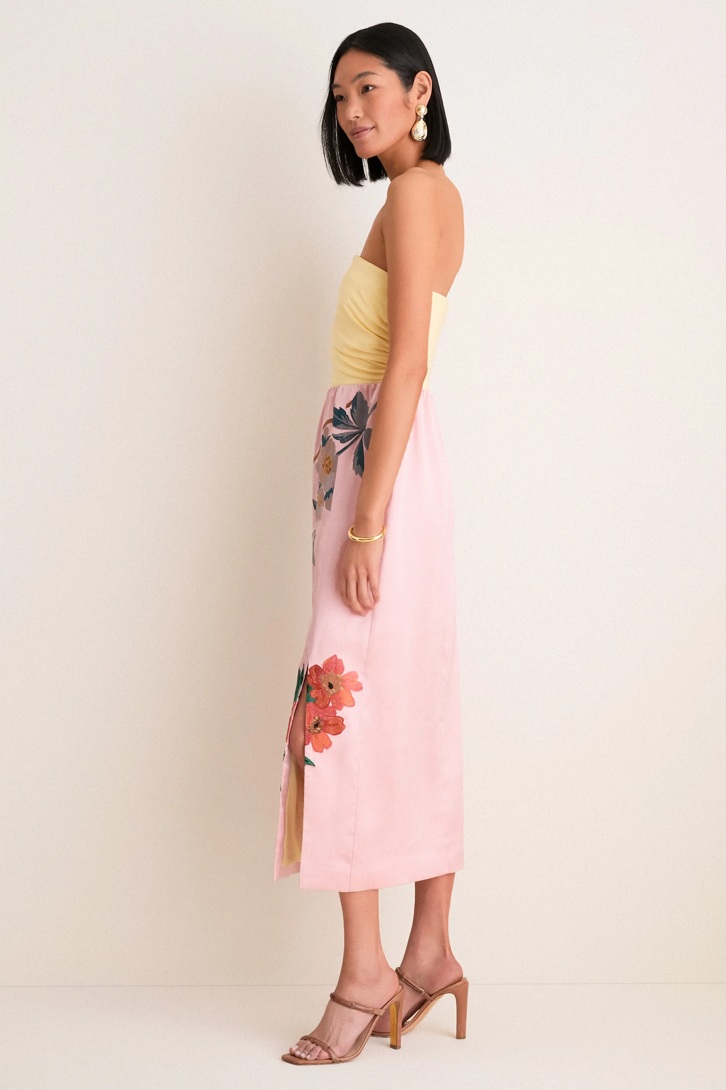 Powder Pink Embroidered Satin Strapless Sonia Dress sold by Tuckernuck product image thumbnail 3