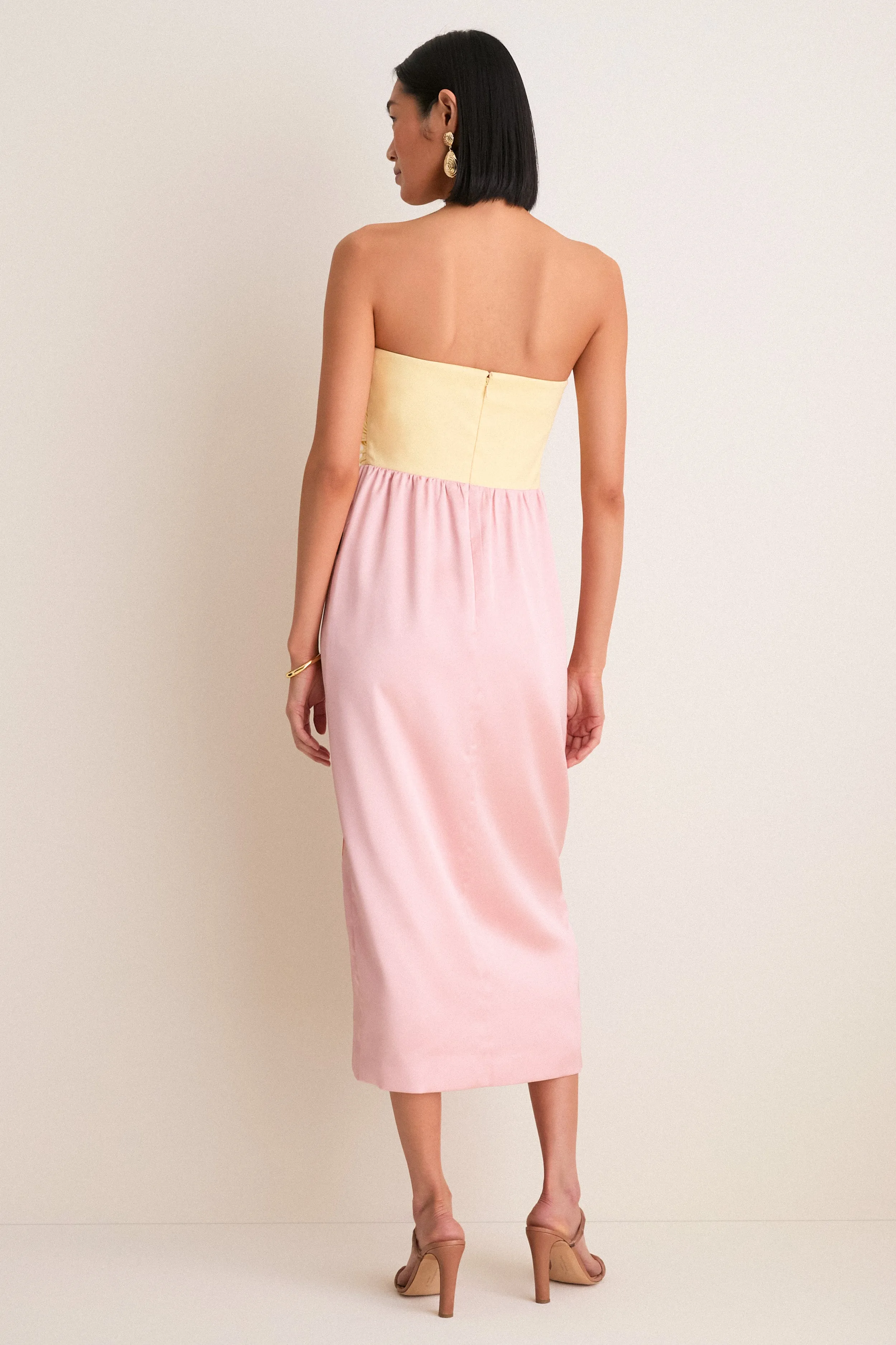 Powder Pink Embroidered Satin Strapless Sonia Dress sold by Tuckernuck product image thumbnail 4
