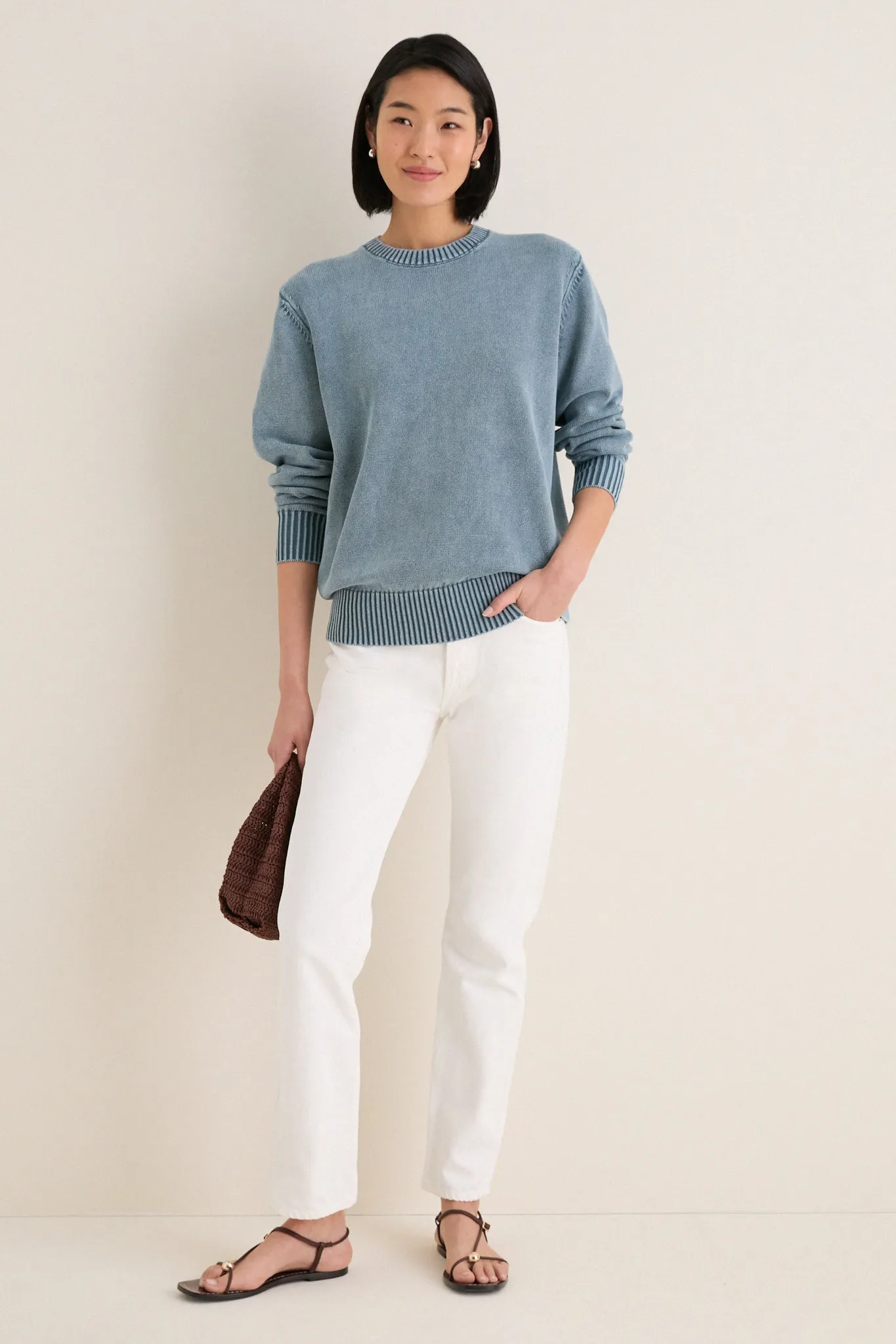 Blue Indigo Stone Washed Cotton Anne Crewneck Sweater sold by Tuckernuck product image thumbnail 2