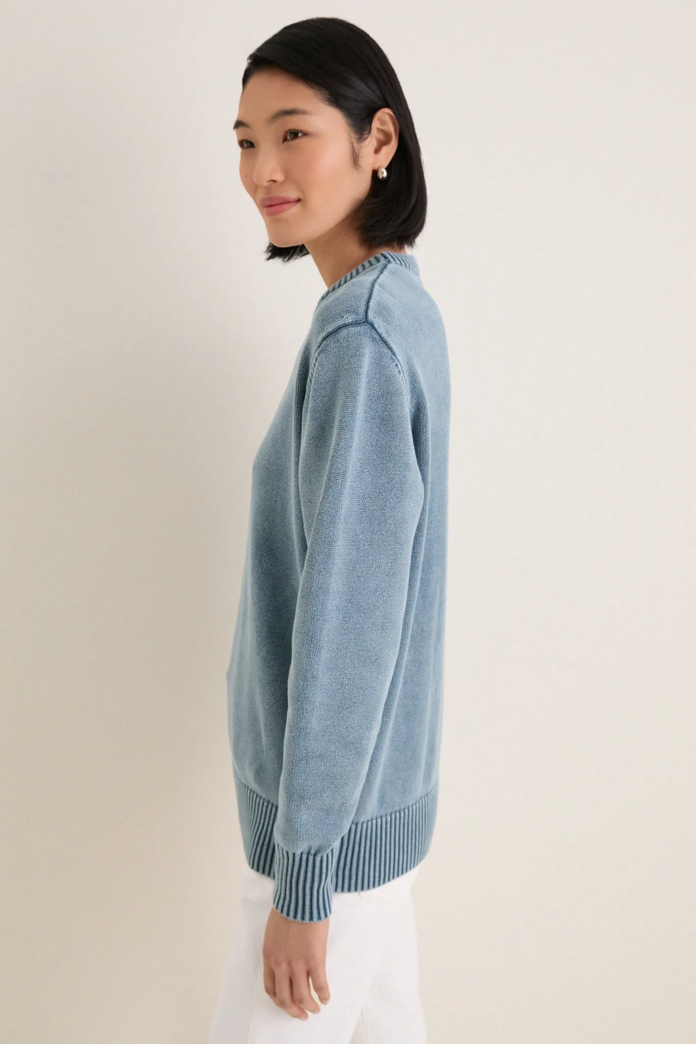 Blue Indigo Stone Washed Cotton Anne Crewneck Sweater sold by Tuckernuck product image thumbnail 3