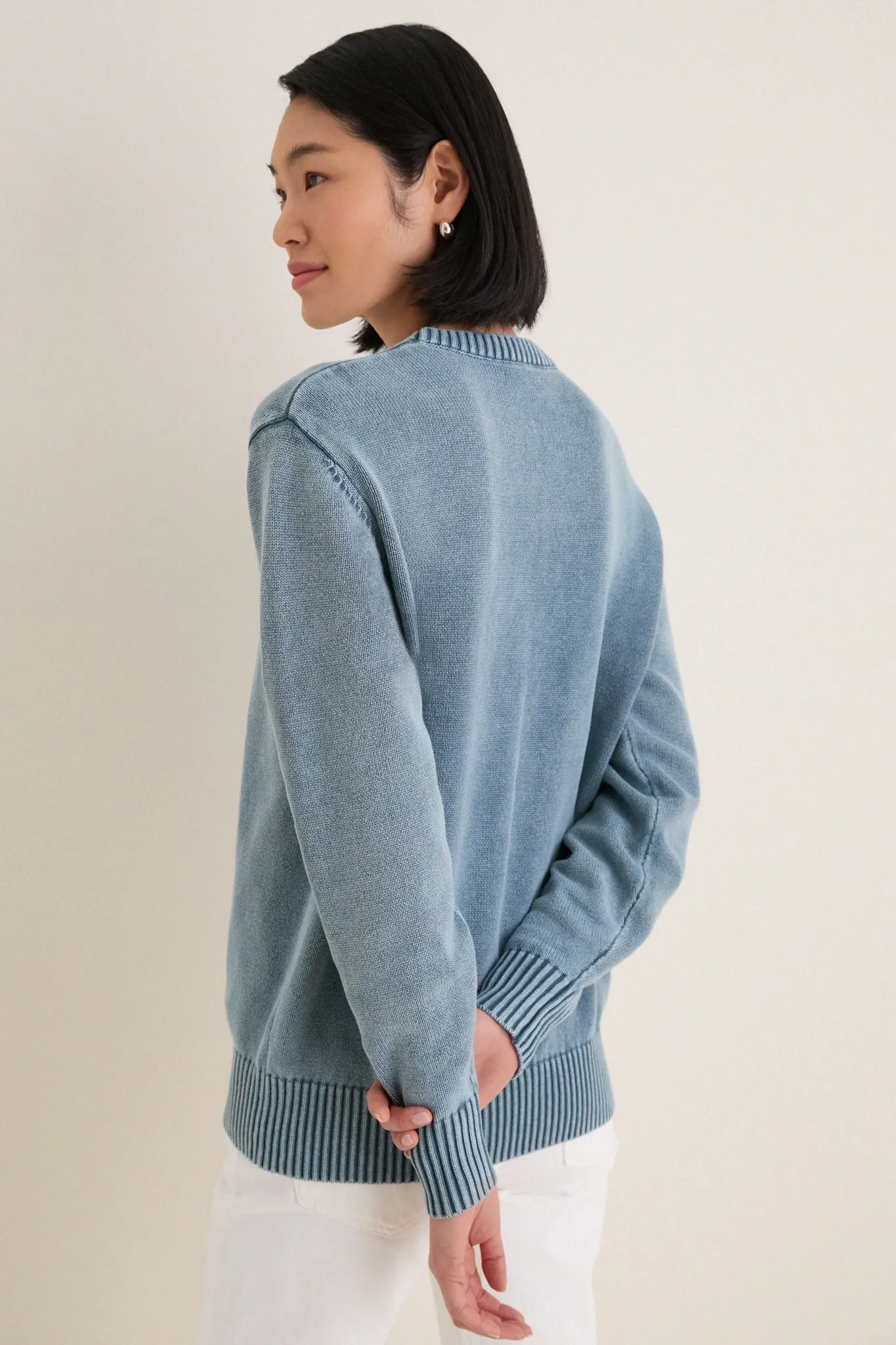 Blue Indigo Stone Washed Cotton Anne Crewneck Sweater sold by Tuckernuck product image thumbnail 4