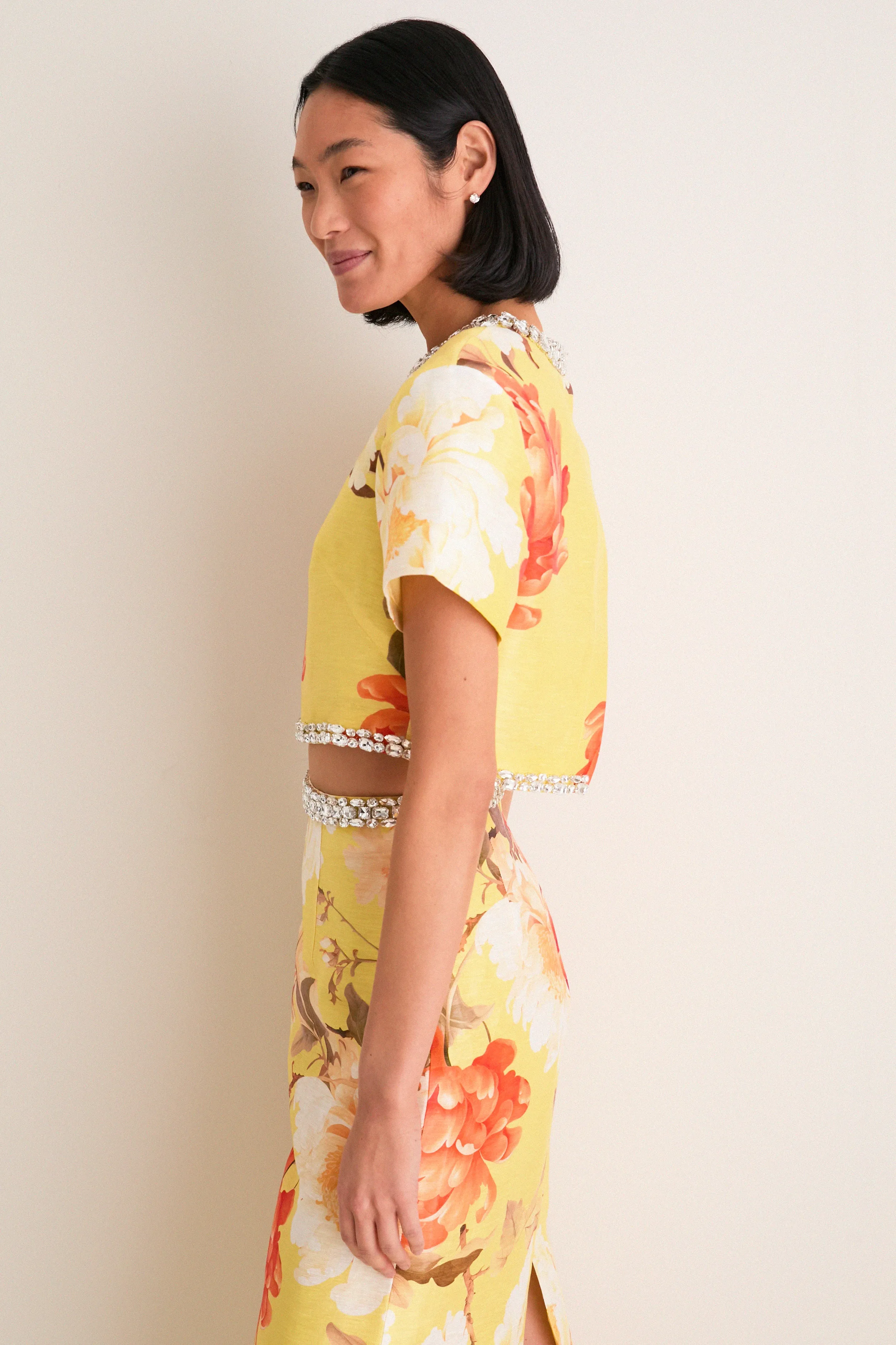 Yellow Peony Print Indie Embellished Sleeve Top sold by Tuckernuck product image thumbnail 3