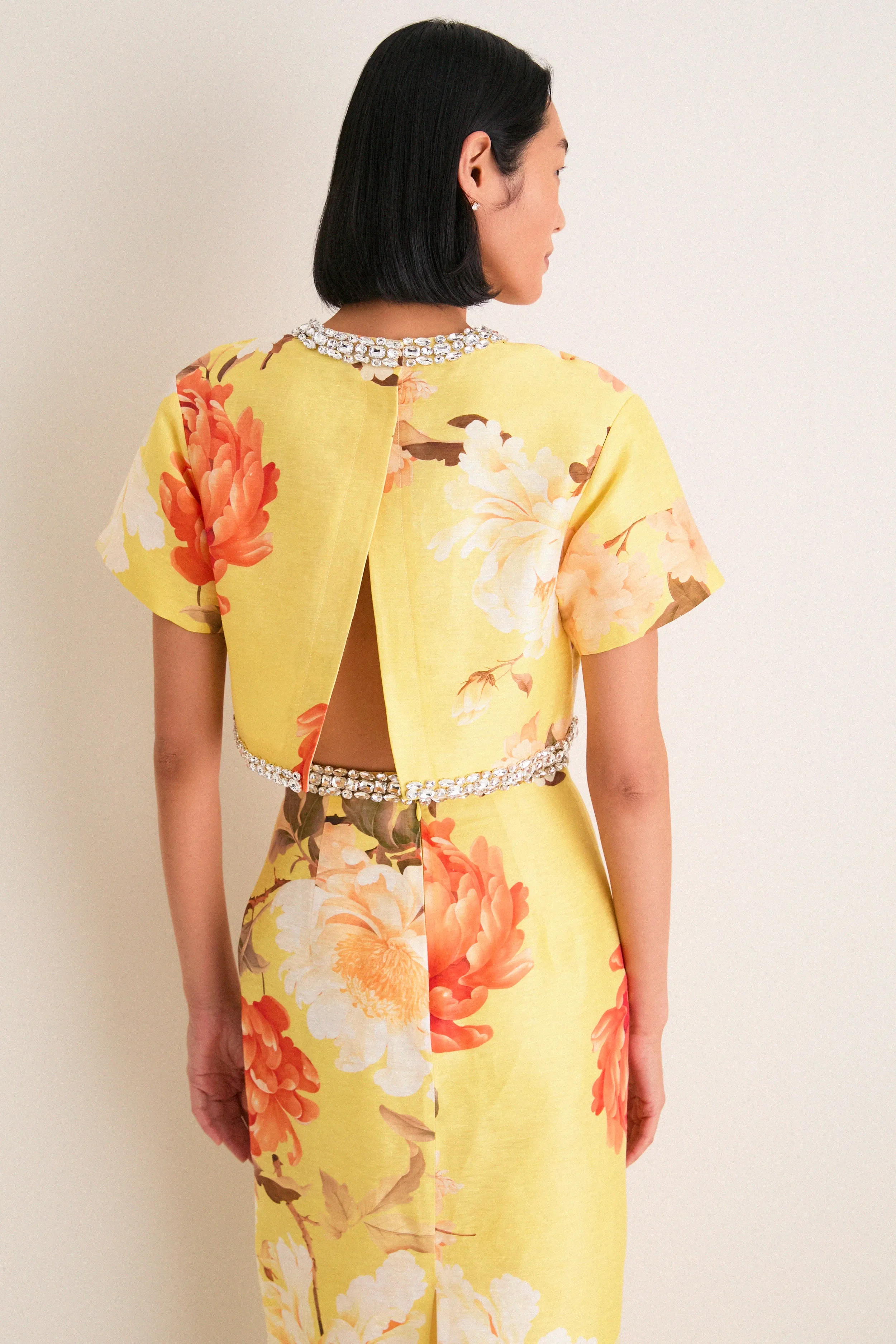 Yellow Peony Print Indie Embellished Sleeve Top sold by Tuckernuck product image thumbnail 4