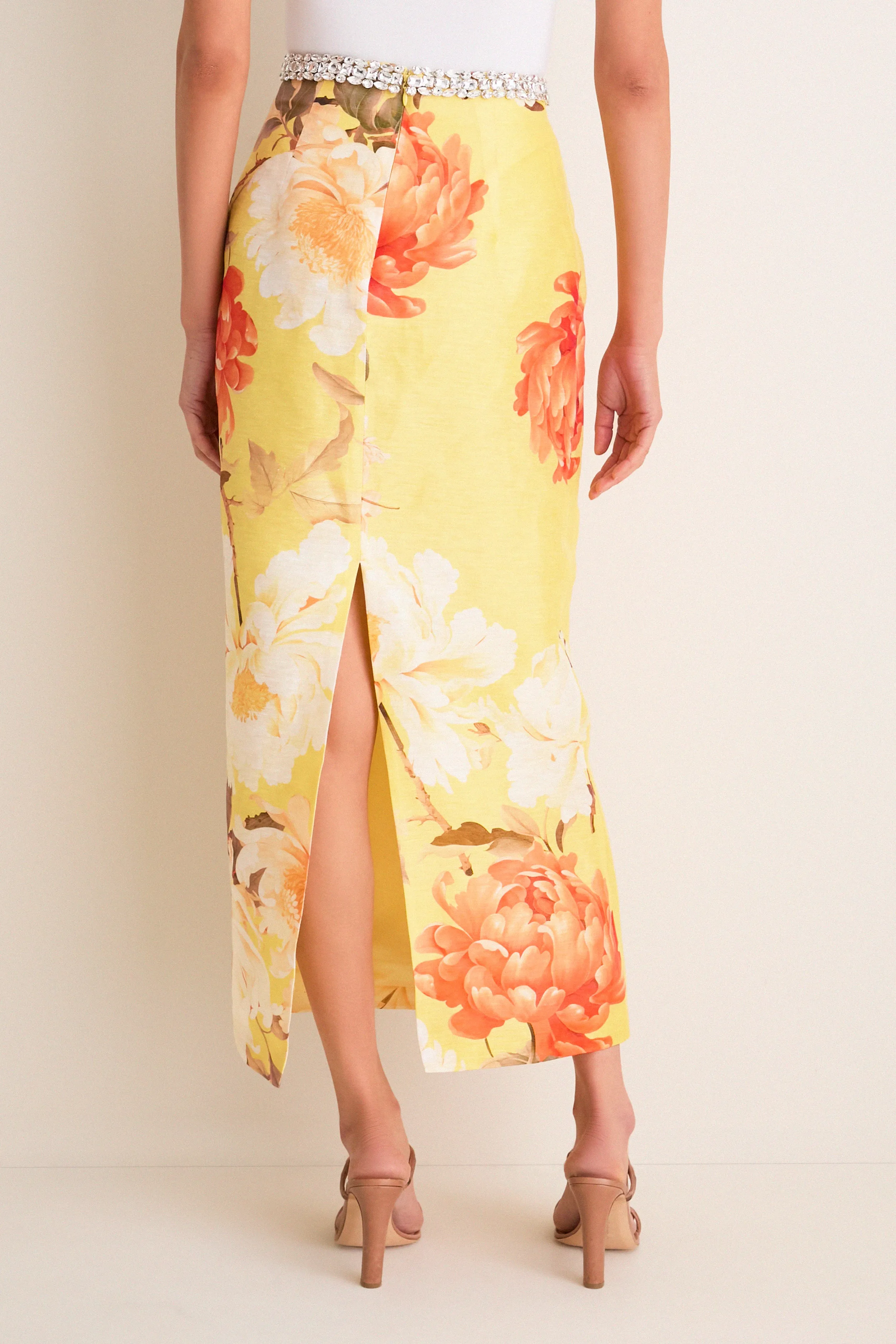 Yellow Peony Print Kyra Embellished Maxi Skirt sold by Tuckernuck product image thumbnail 4