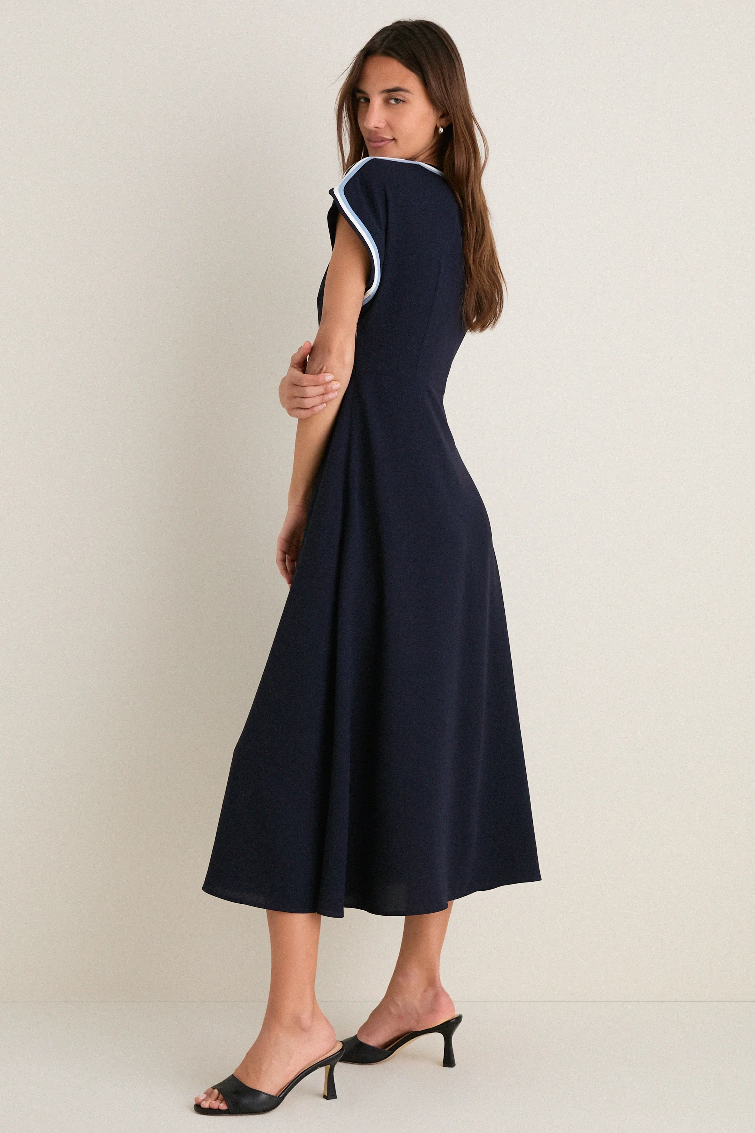 Navy Crepe Contrast Trim Sandrine Dress sold by Tuckernuck product image thumbnail 4