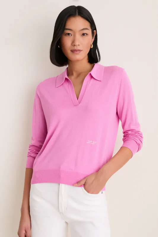 Carnation Pink Cashmere Silk Theo Polo sold by Tuckernuck