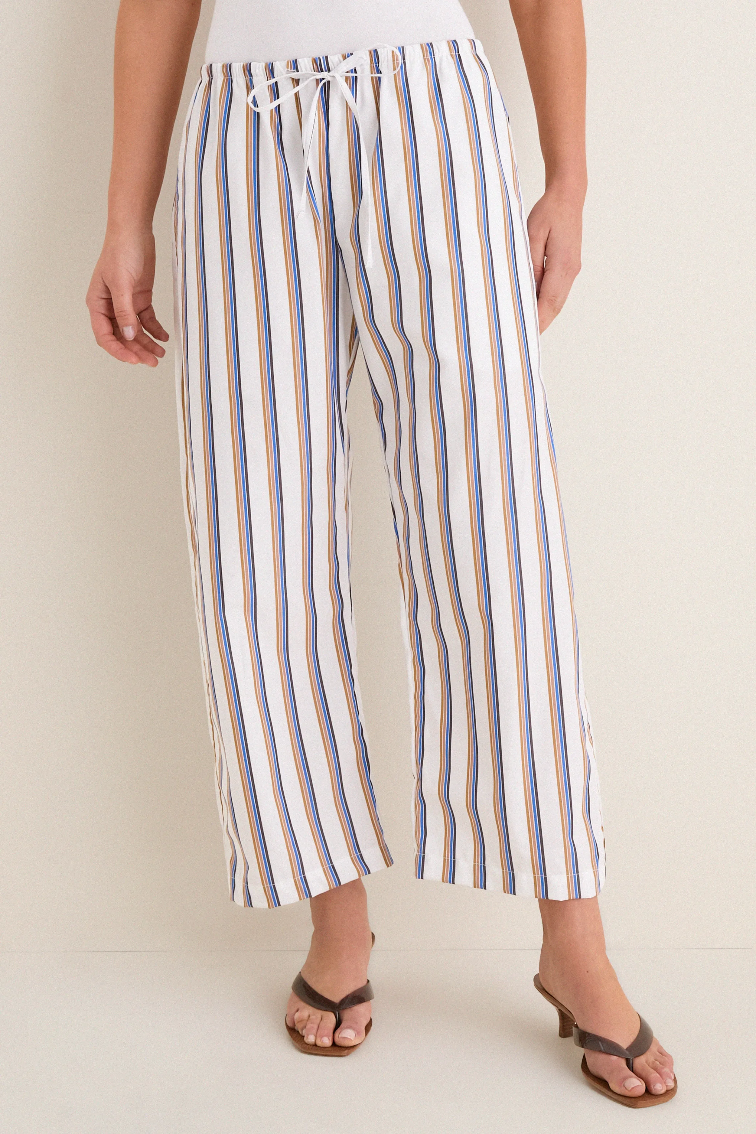 Parch Choco and Blue Yoshi Stripe Crop Drawstring Pants sold by Tuckernuck