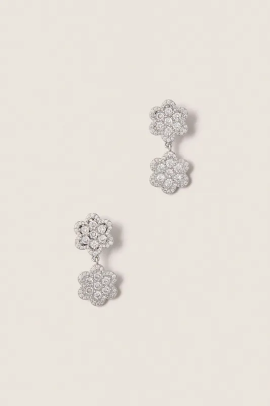White Gold Delphine Pave Double Drop Earrings made by Tuckernuck
