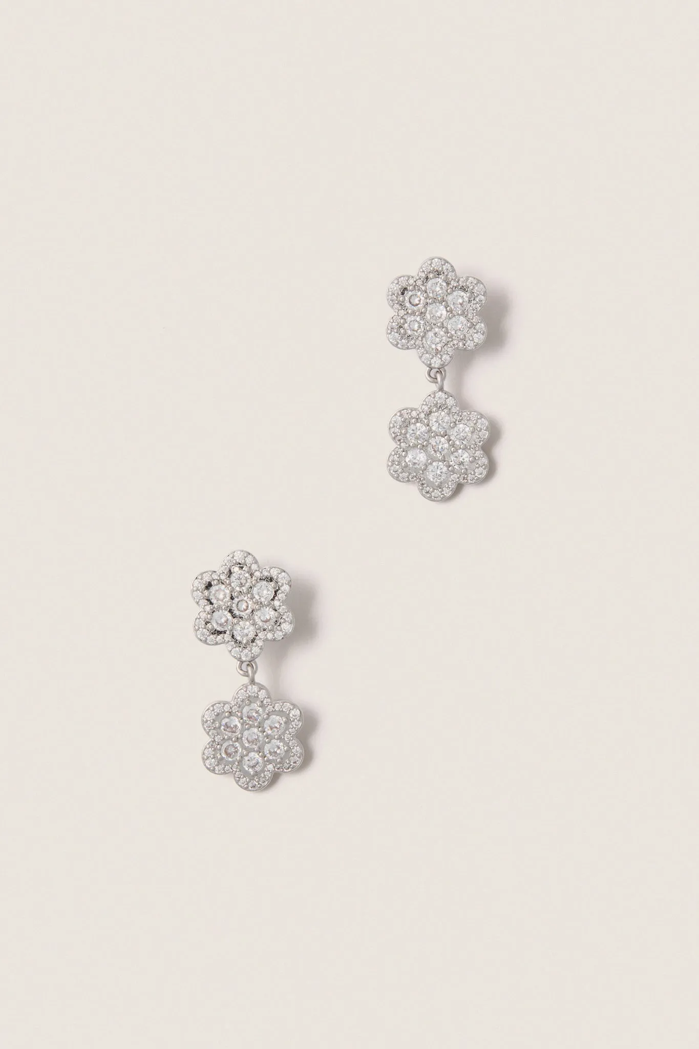 White Gold Delphine Pave Double Drop Earrings sold by Tuckernuck