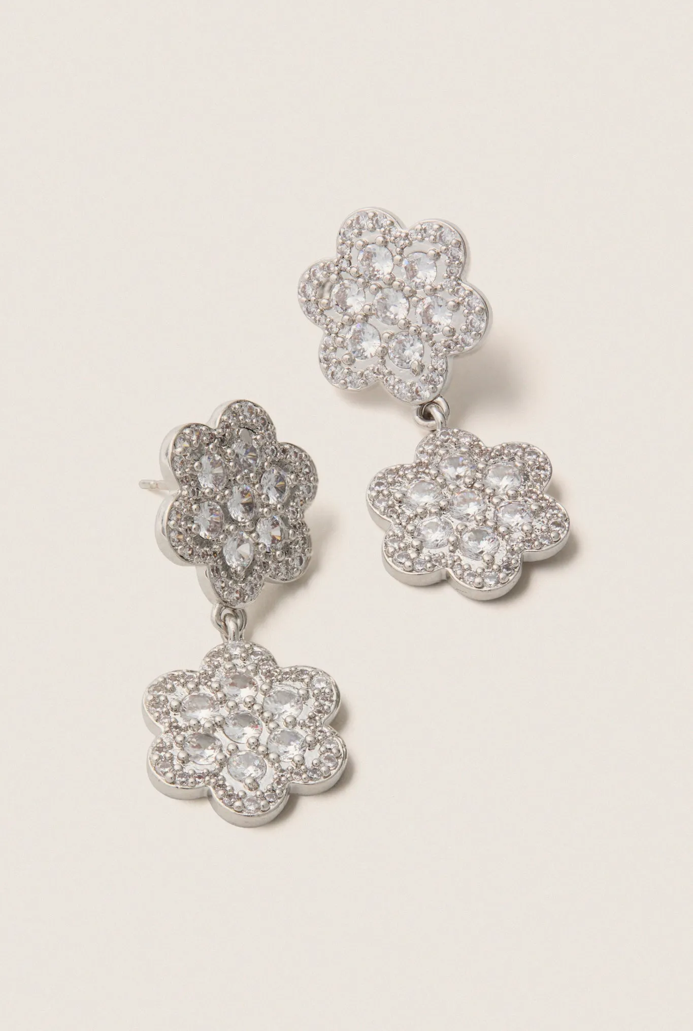 White Gold Delphine Pave Double Drop Earrings sold by Tuckernuck product image thumbnail 4