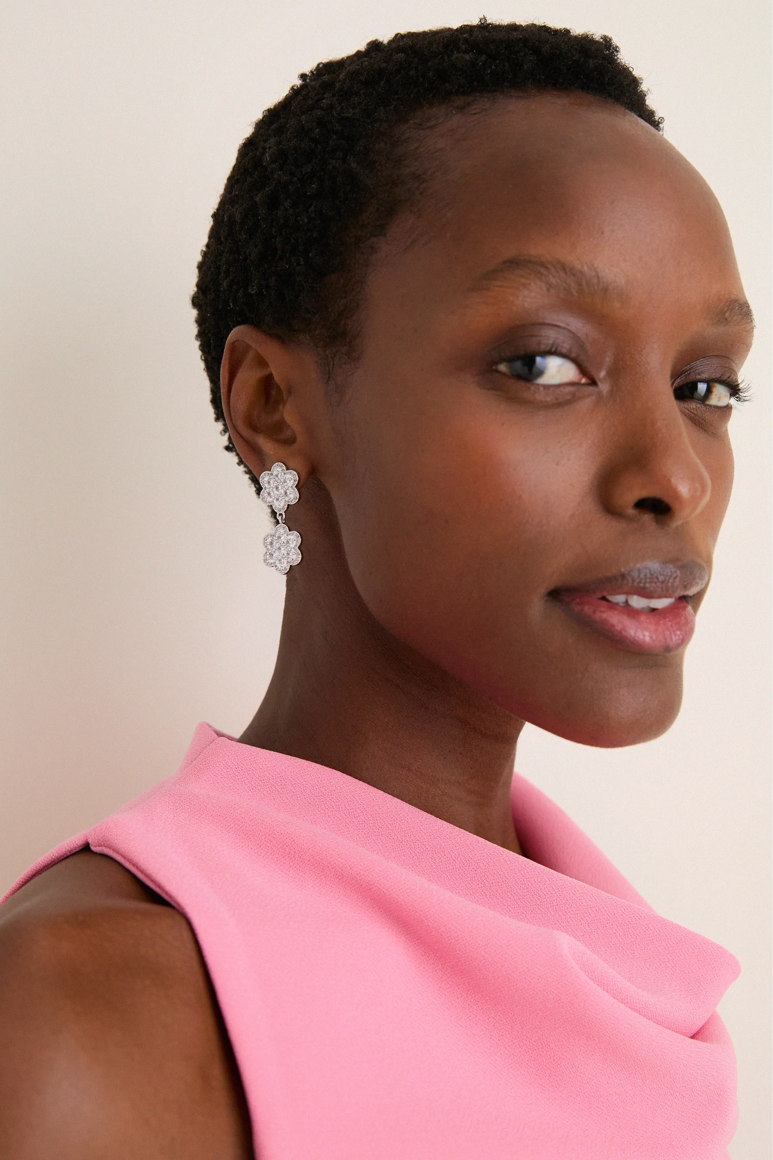 White Gold Delphine Pave Double Drop Earrings sold by Tuckernuck product image thumbnail 2