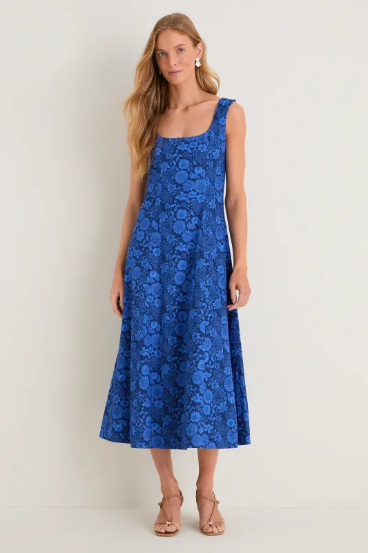 Cobalt Blue Dahlia Floral Catie Dress made by Hyacinth House