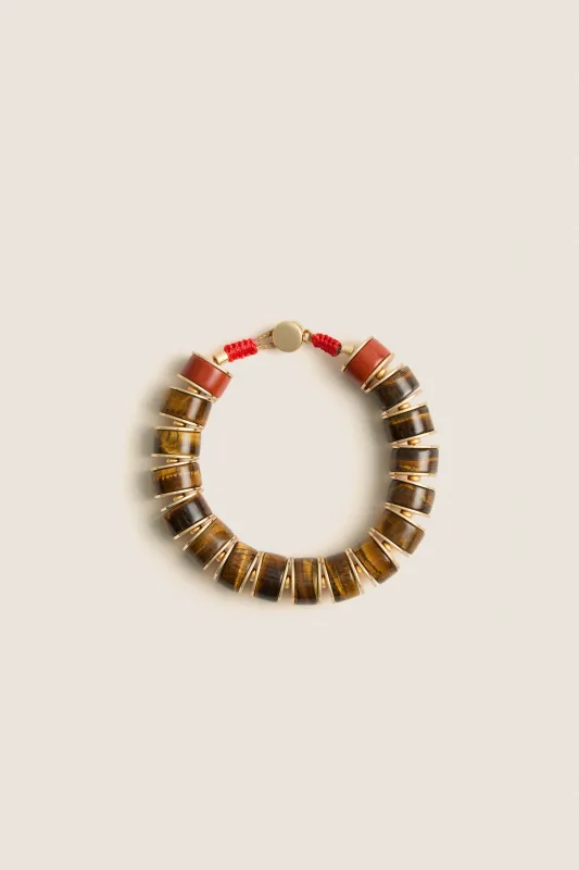 Gold and Tigers Eye Stone Slice Bracelet made by Tuckernuck