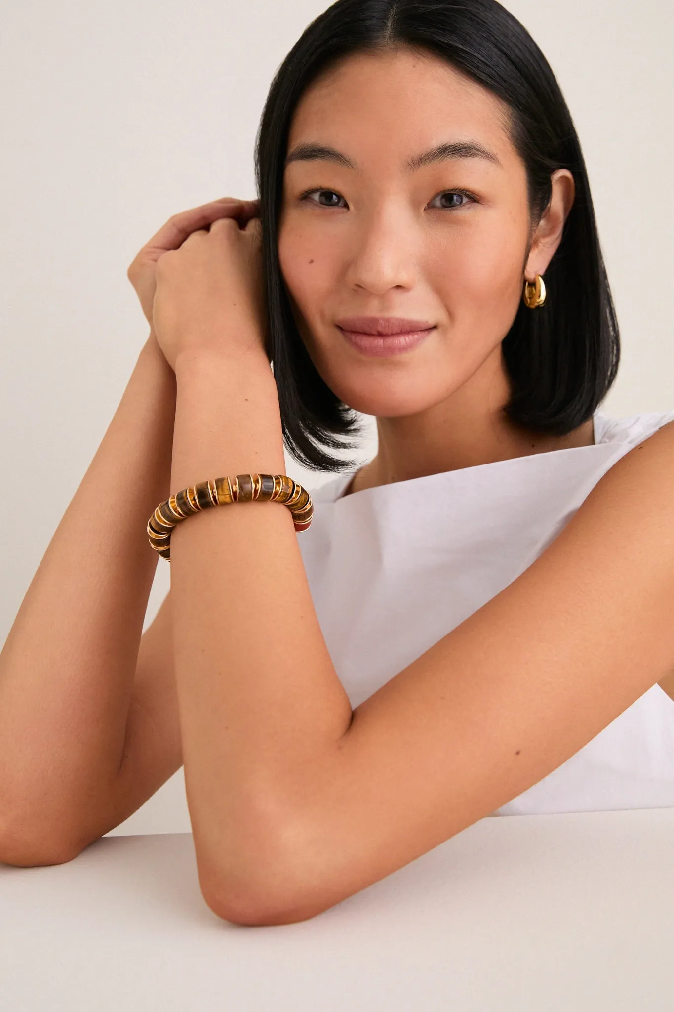 Gold and Tigers Eye Stone Slice Bracelet sold by Tuckernuck product image thumbnail 2