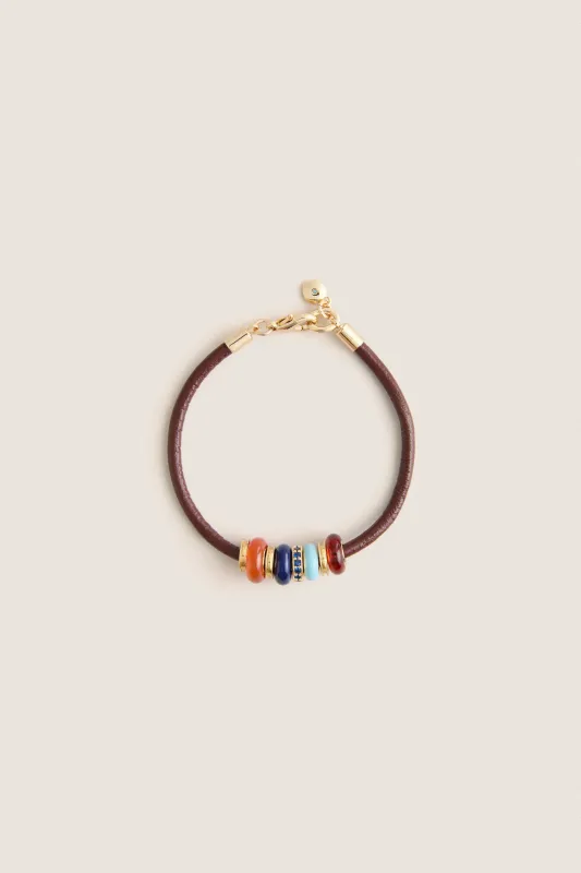 Gold, Cognac and Multi Semi Sliders on Leather Cord Bracelet sold by Tuckernuck