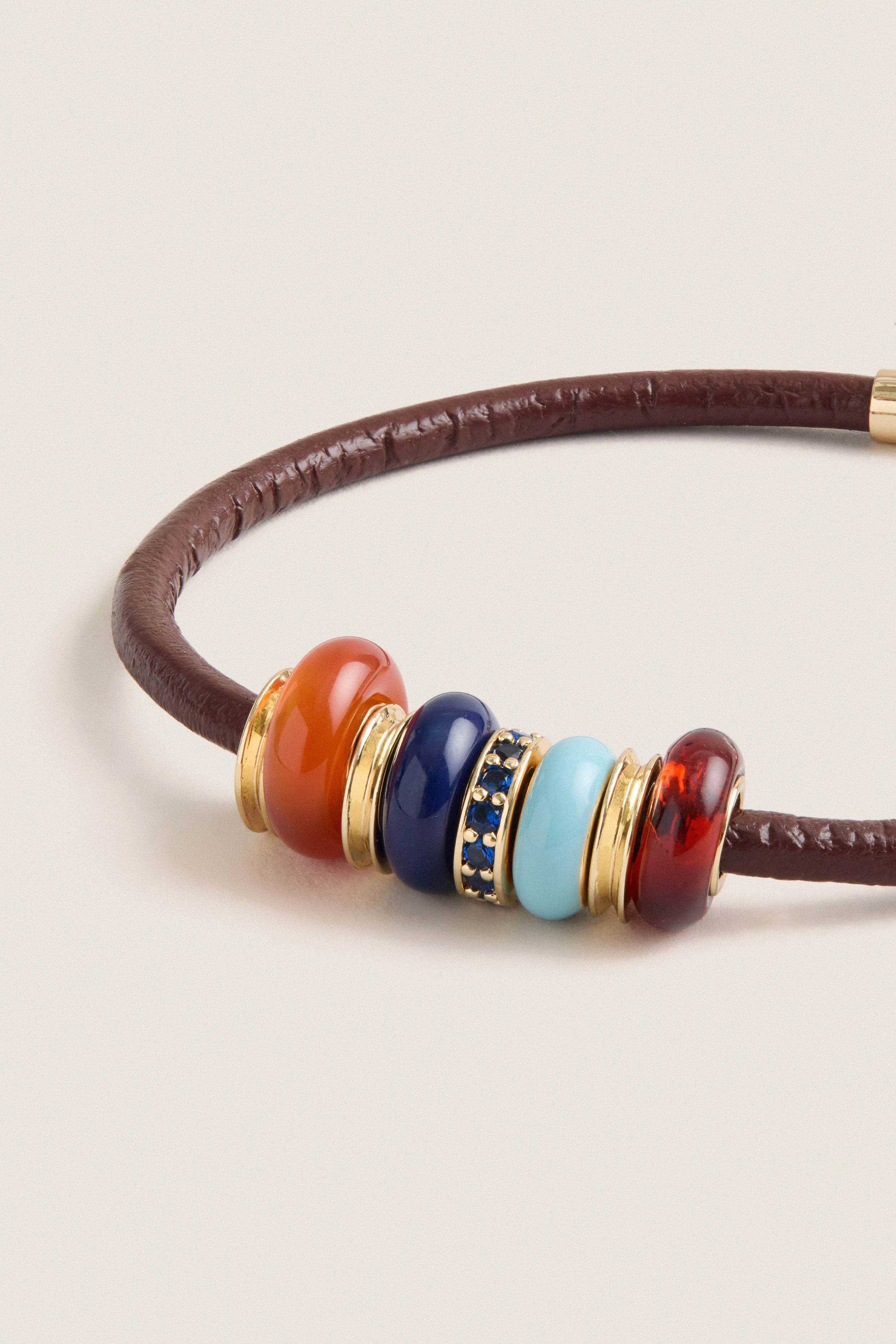 Gold, Cognac and Multi Semi Sliders on Leather Cord Bracelet sold by Tuckernuck product image thumbnail 4