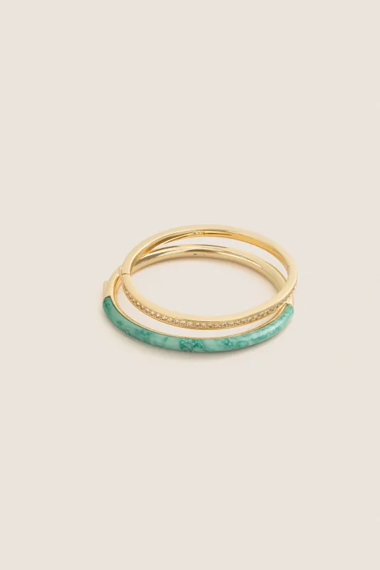 Moss Agate and Clear Semi Stone Cuff Set sold by Tuckernuck