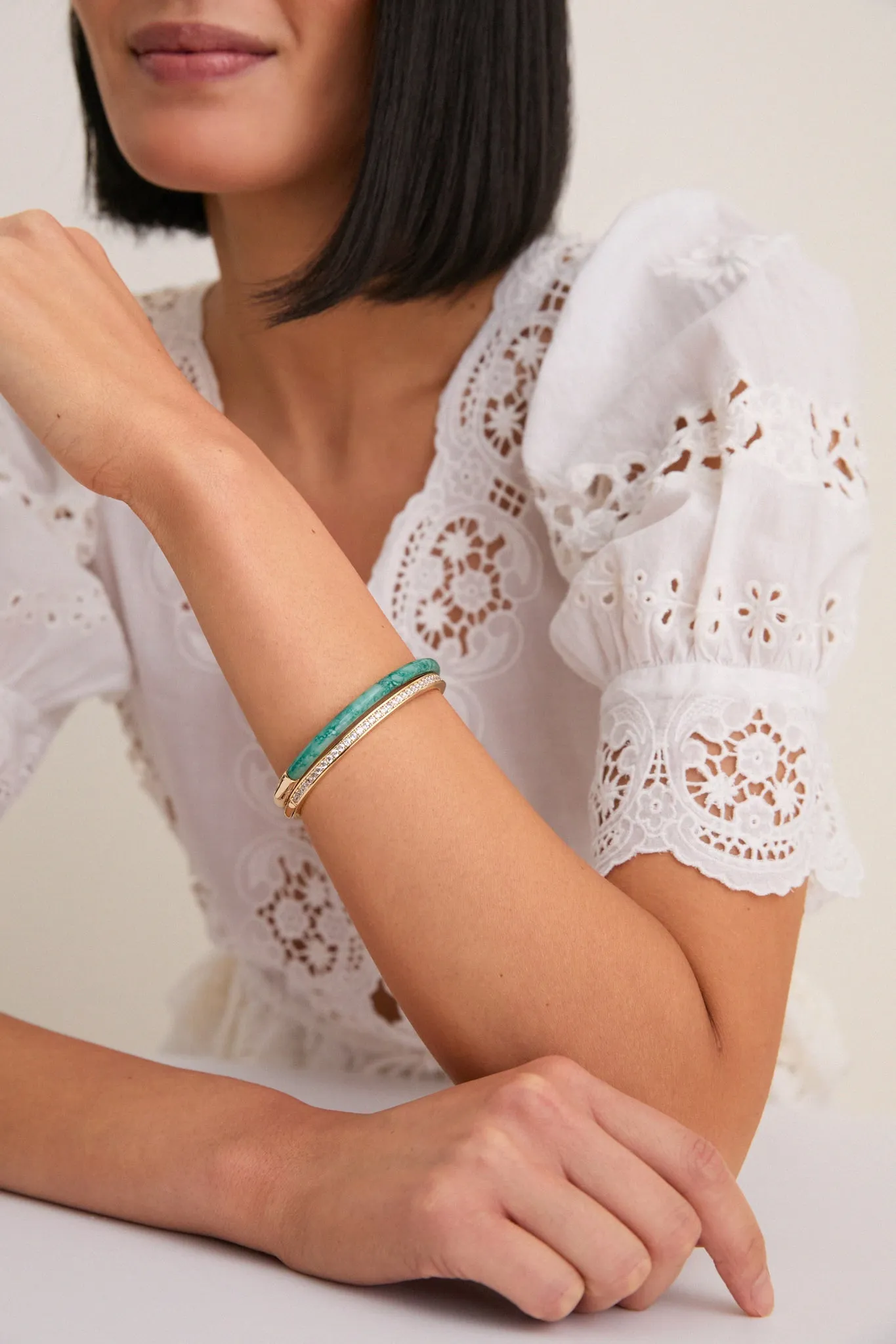 Moss Agate and Clear Semi Stone Cuff Set sold by Tuckernuck product image thumbnail 2