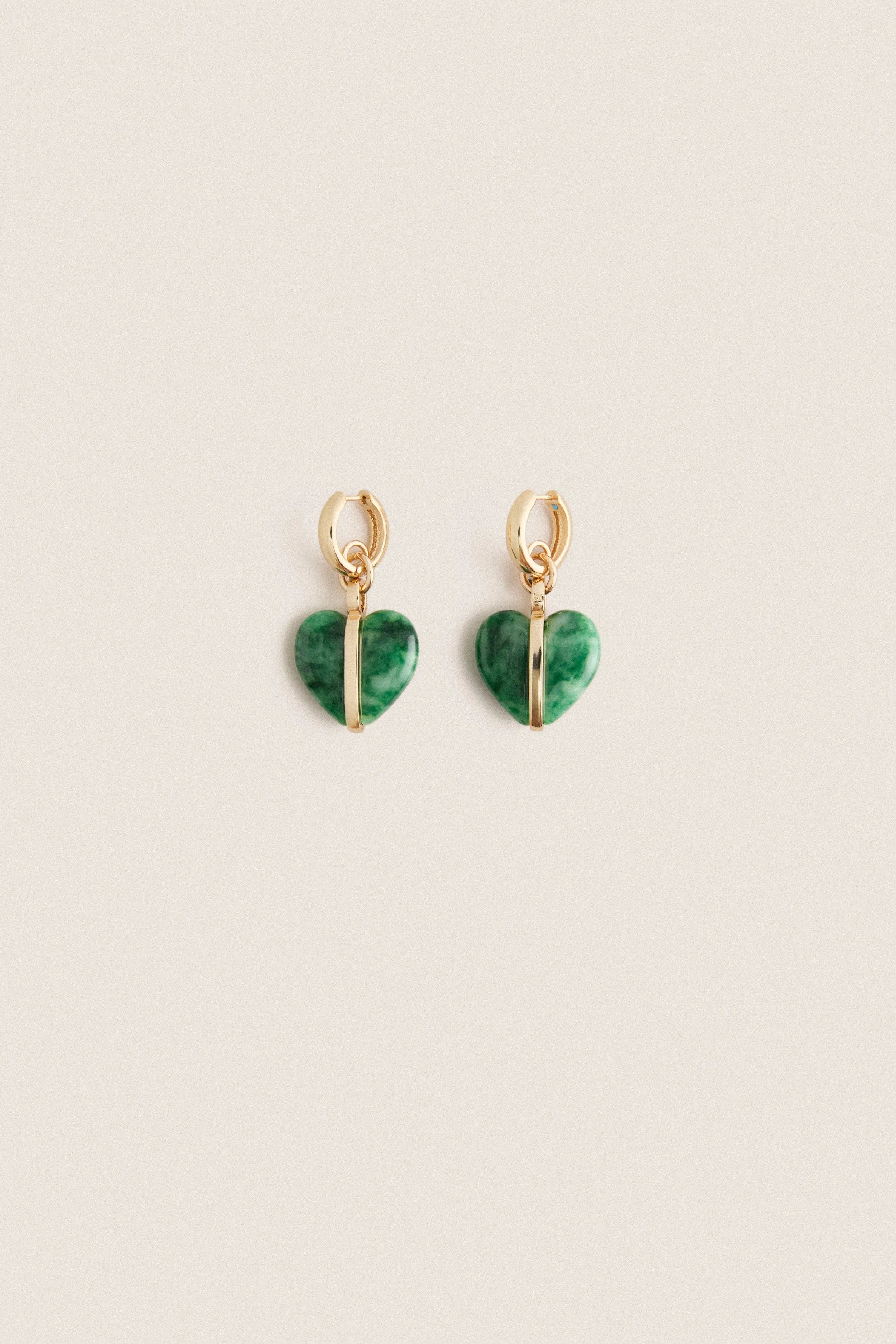 Gold and Moss Agate Semi Heart Charm Earrings sold by Tuckernuck