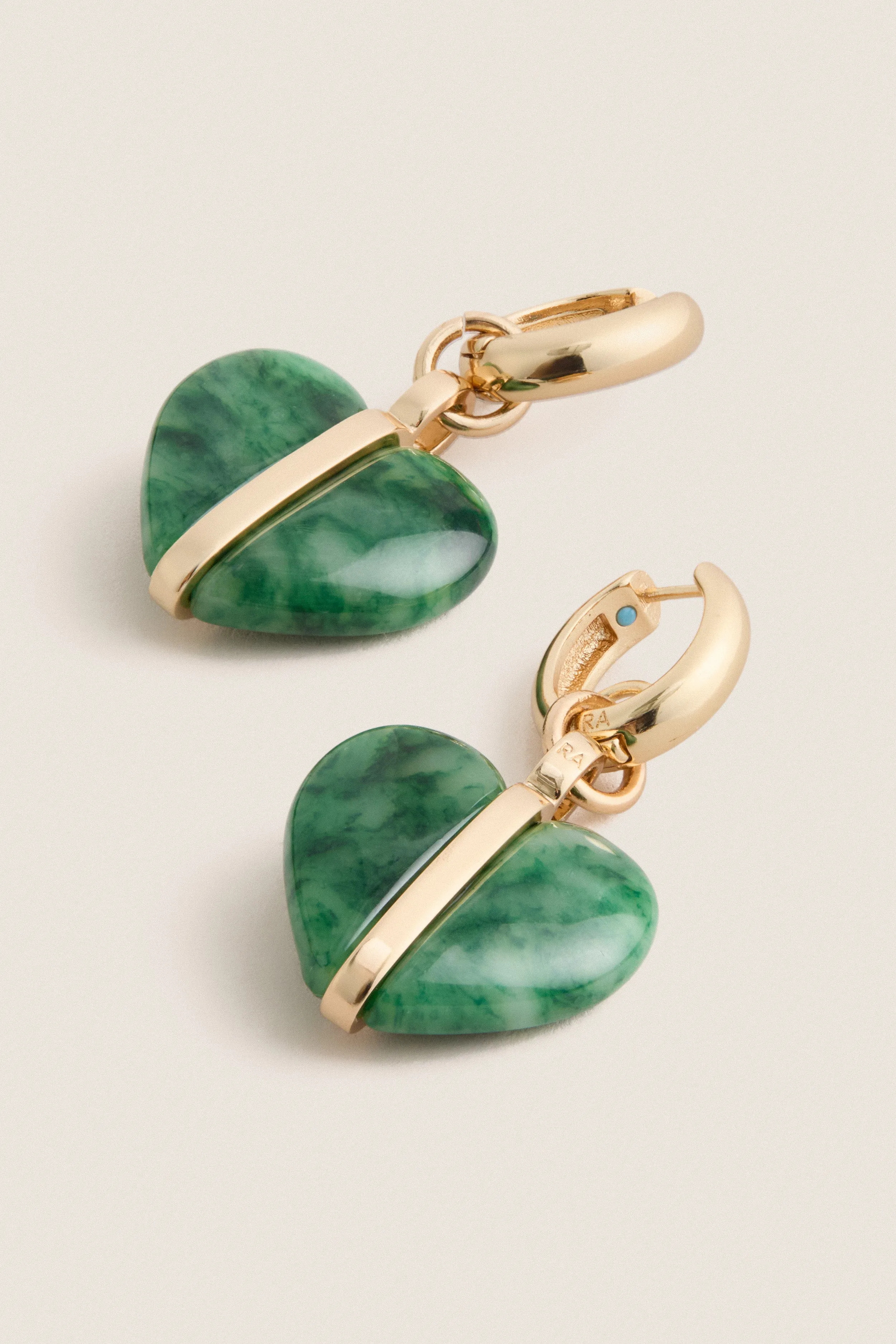 Gold and Moss Agate Semi Heart Charm Earrings sold by Tuckernuck product image thumbnail 4